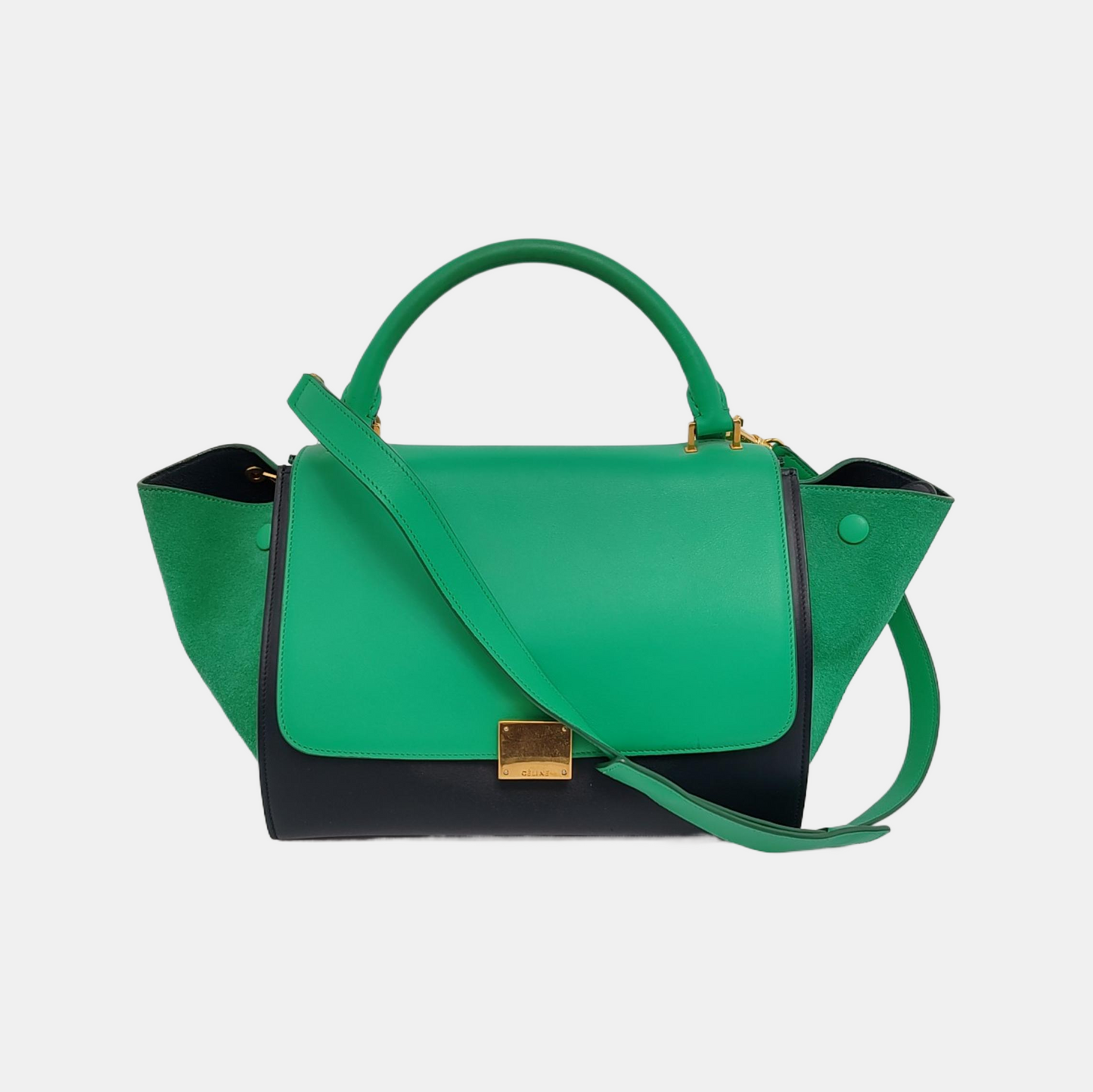 CELINE TRAPEZE Small size Green Cowhide Swing Bag Single Shoulder Bag, Crossbody Bag, Handbag Golden hardware Removable shoulder strap-(SKU)-946576410
