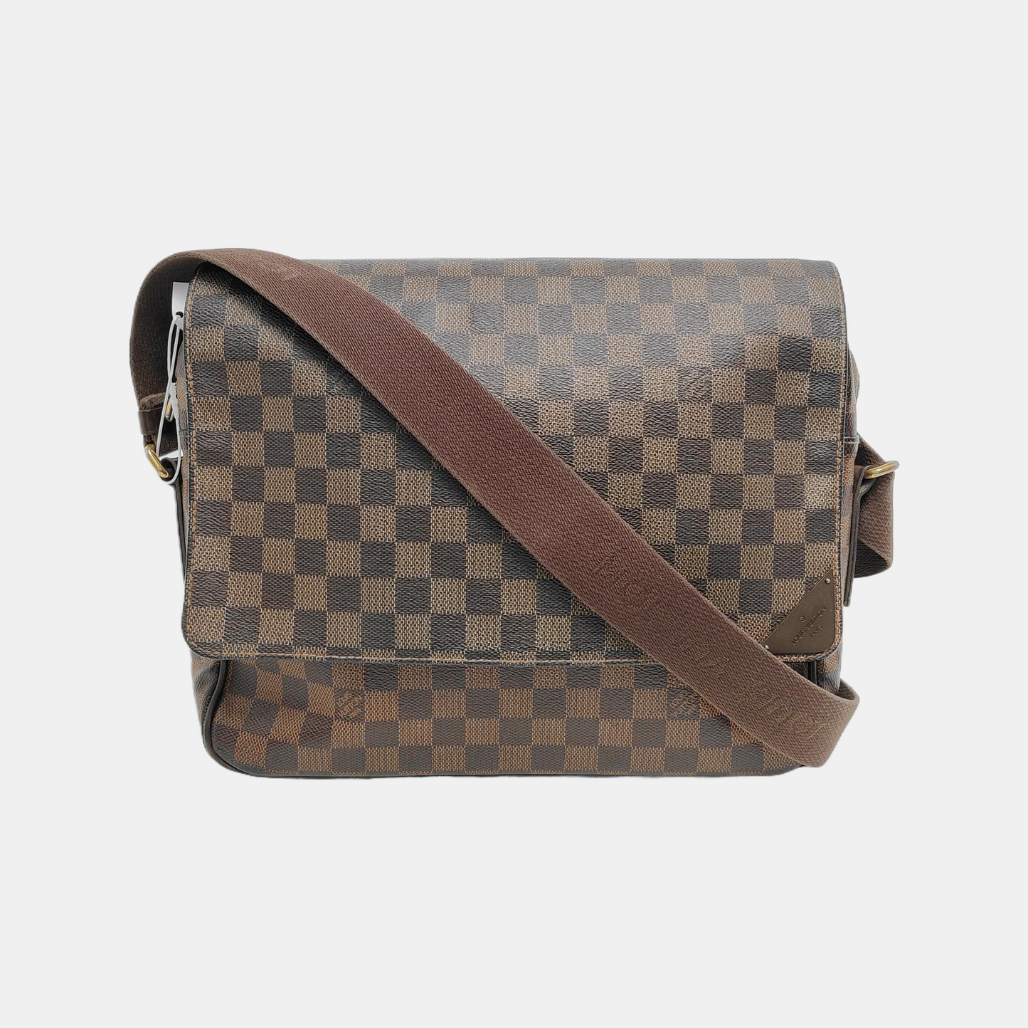 LOUIS VUITTON SHELTON Medium size Brown coated canvas checkered postman bag crossbody single shoulder bag Golden hardware-(SKU)-946505264