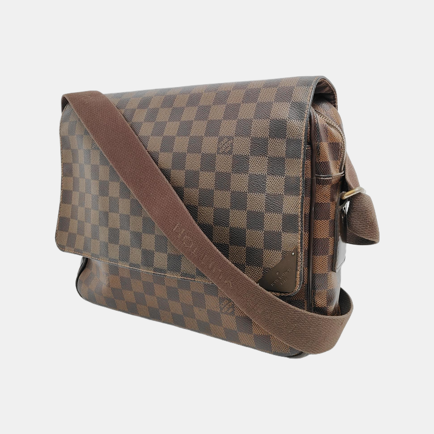 LOUIS VUITTON SHELTON Medium size Brown coated canvas checkered postman bag crossbody single shoulder bag Golden hardware-(SKU)-946505264