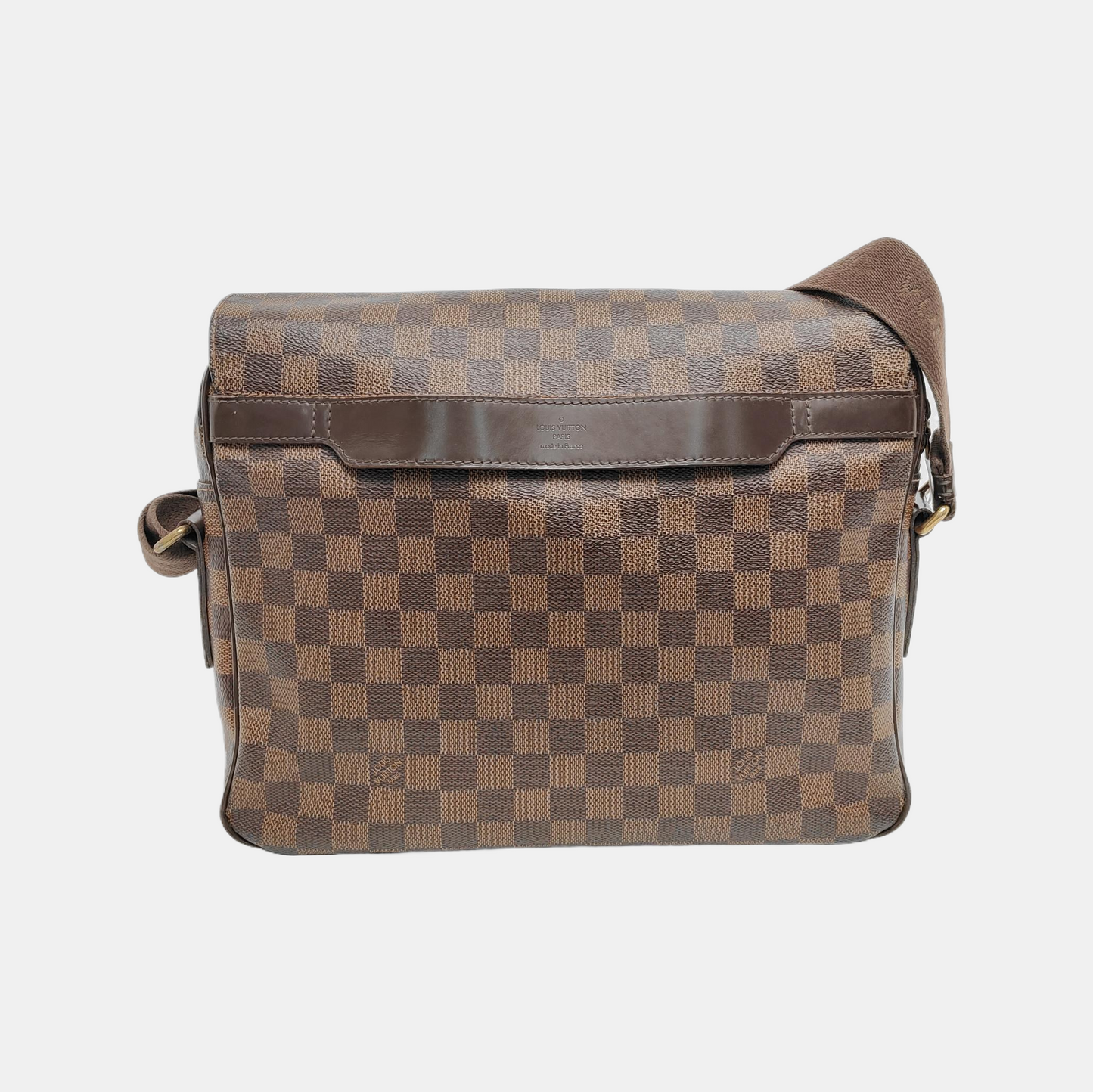 LOUIS VUITTON SHELTON Medium size Brown coated canvas checkered postman bag crossbody single shoulder bag Golden hardware-(SKU)-946505264