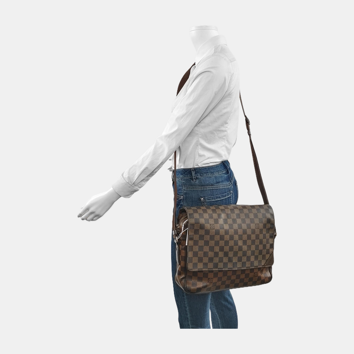 LOUIS VUITTON SHELTON Medium size Brown coated canvas checkered postman bag crossbody single shoulder bag Golden hardware-(SKU)-946505264