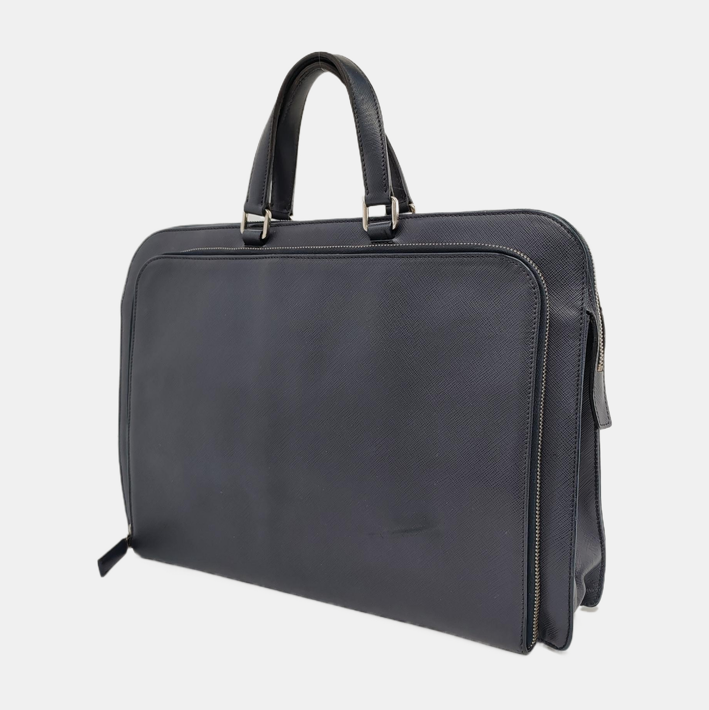 PRADA Blue cowhide cross-grain handbag Silver Hardware-(SKU)-946508554