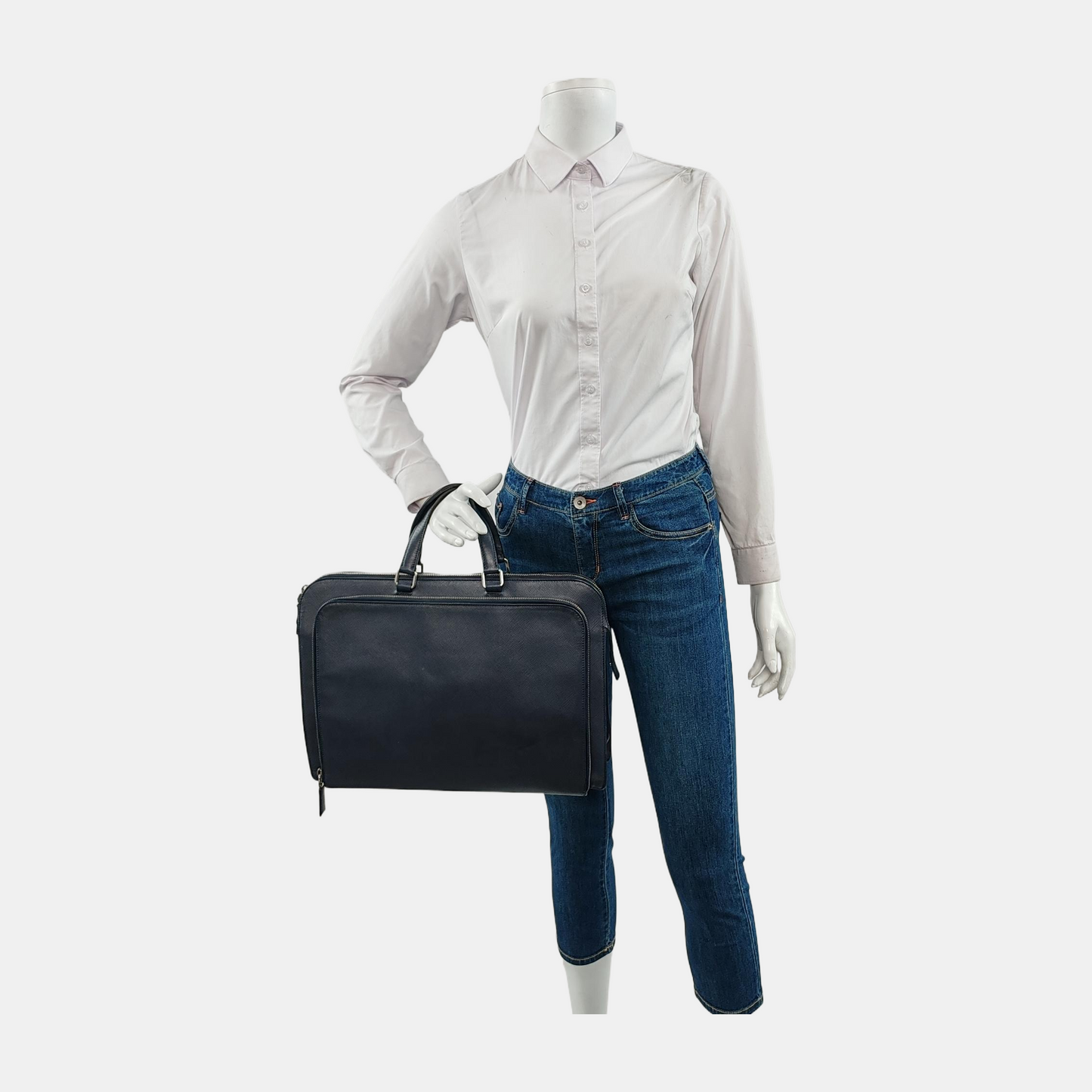 PRADA Blue cowhide cross-grain handbag Silver Hardware-(SKU)-946508554