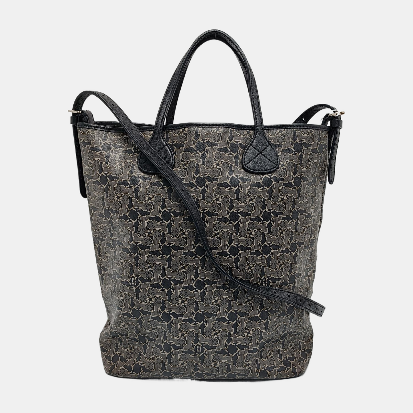 CELINE Gray Coated Canvas Printed Single Shoulder Bag with Handbag Silver Hardware Removable shoulder strap-(SKU)-946941967