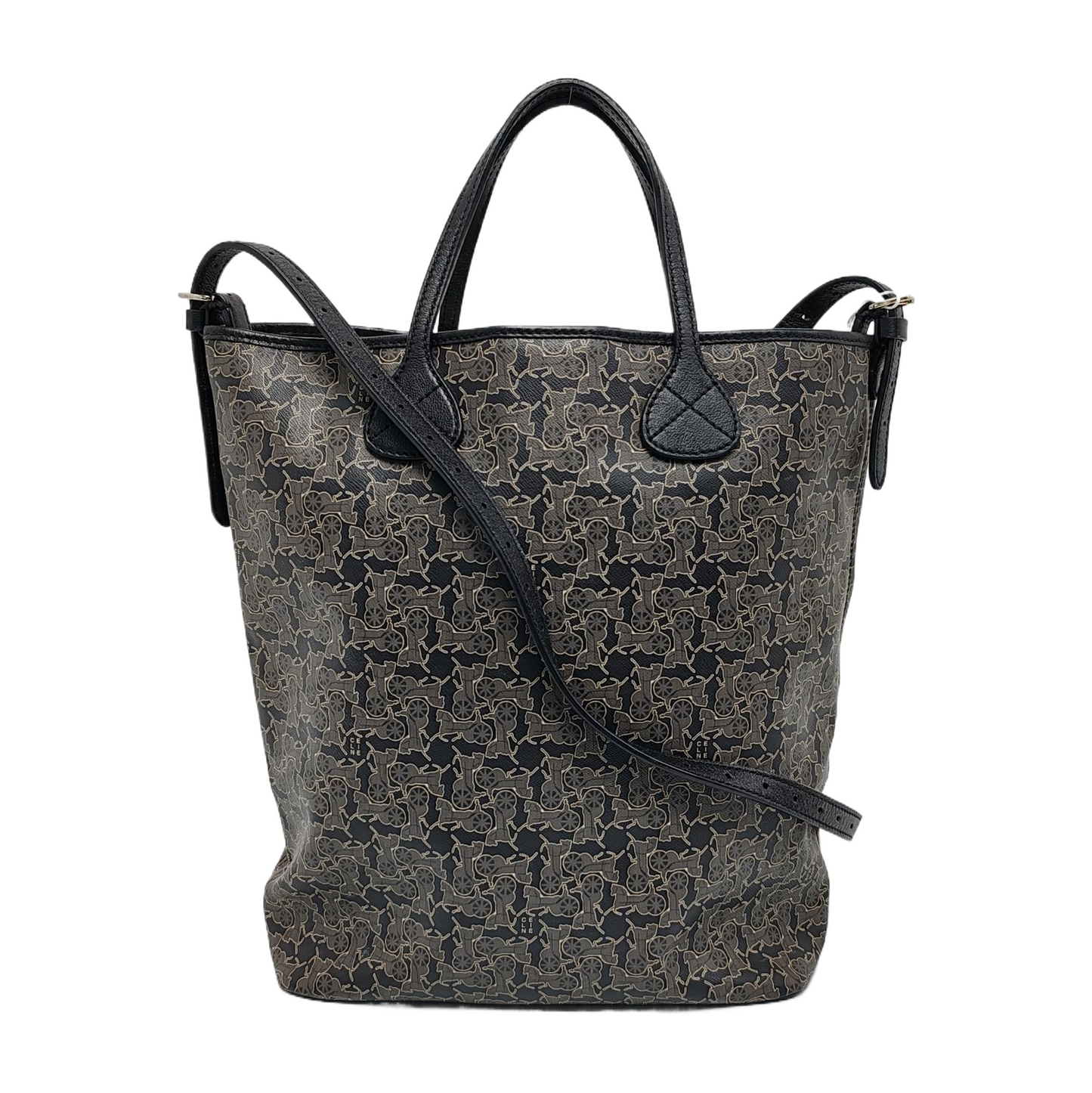 CELINE Gray Coated Canvas Printed Single Shoulder Bag with Handbag Silver Hardware Removable shoulder strap-(SKU)-946941967