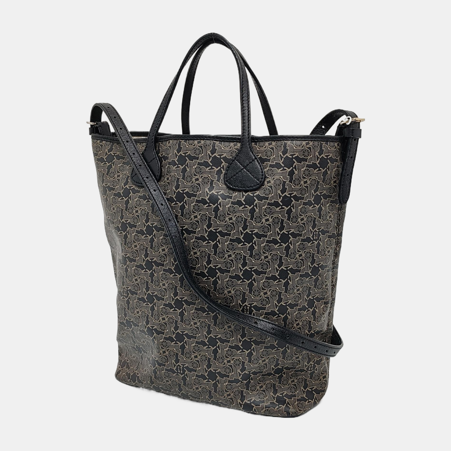 CELINE Gray Coated Canvas Printed Single Shoulder Bag with Handbag Silver Hardware Removable shoulder strap-(SKU)-946941967