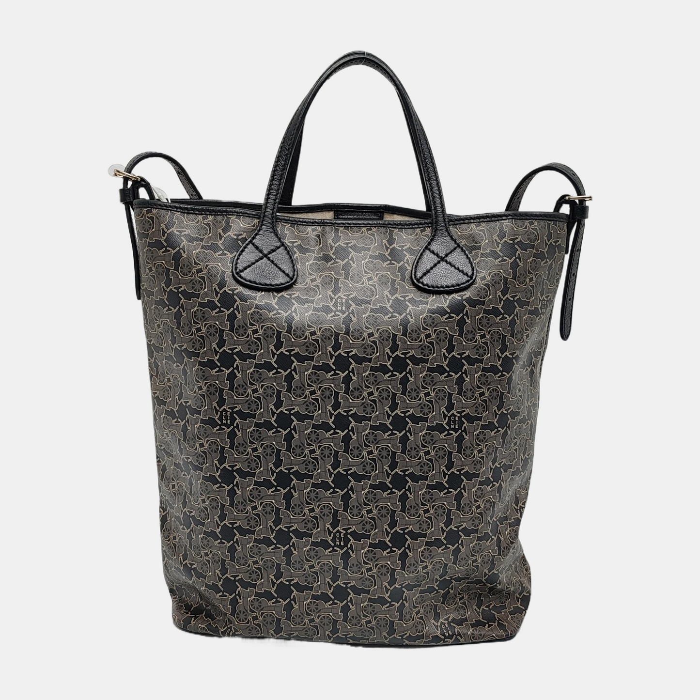 CELINE Gray Coated Canvas Printed Single Shoulder Bag with Handbag Silver Hardware Removable shoulder strap-(SKU)-946941967