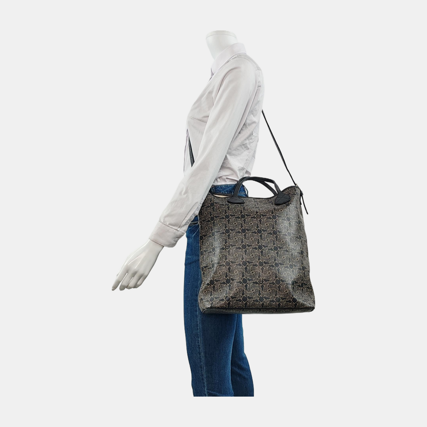 CELINE Gray Coated Canvas Printed Single Shoulder Bag with Handbag Silver Hardware Removable shoulder strap-(SKU)-946941967