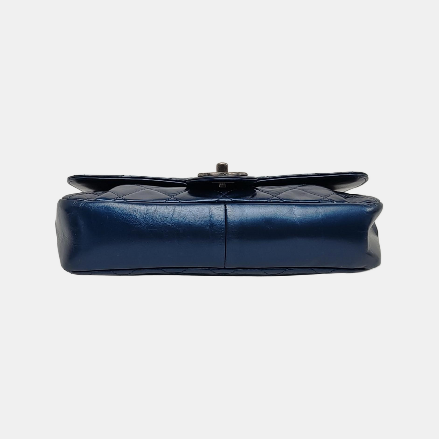 CHANEL CLASSIC FLAP Medium Dark Blue Calfskin Quilted Matelassé Shoulder Bag Rutenium Hardware 22 Clasp-(SKU)-946830693