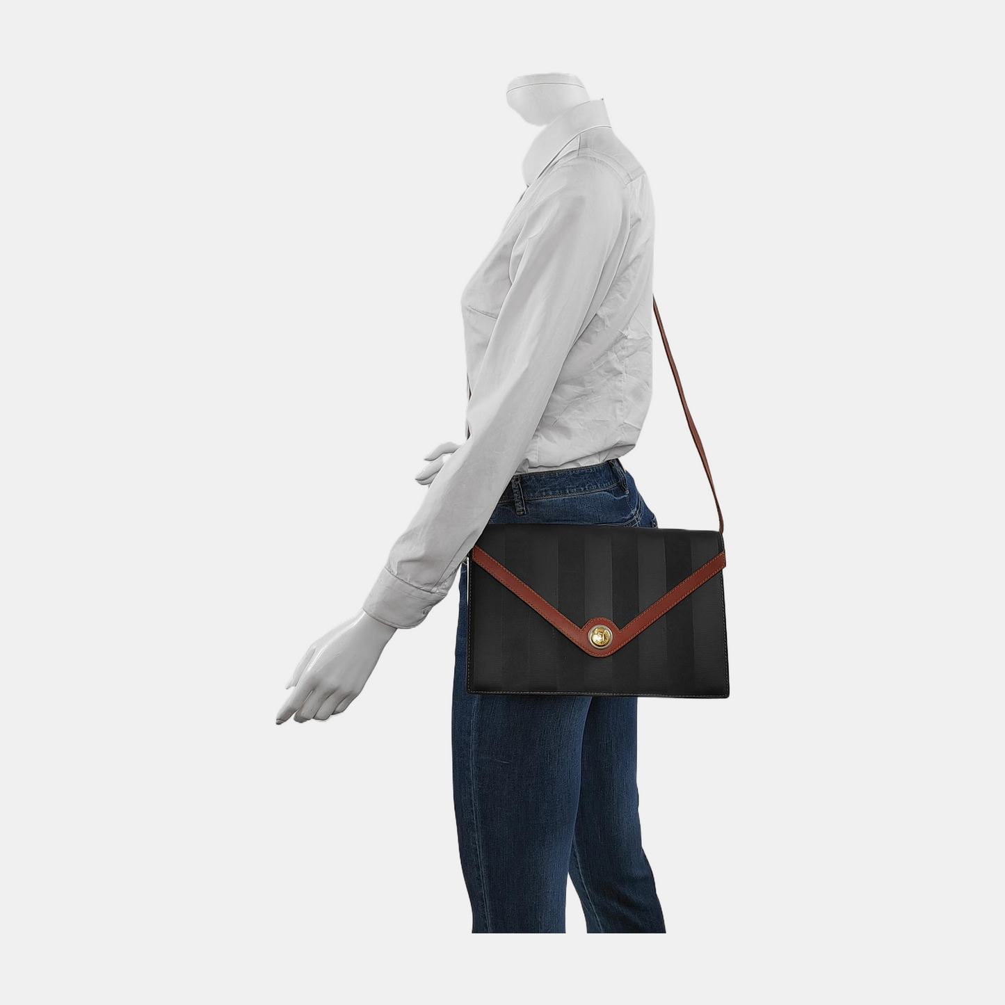 FENDI Patchwork Coated Canvas Single Shoulder Bag Golden Silver Hardware Vintage model-(SKU)-946864365