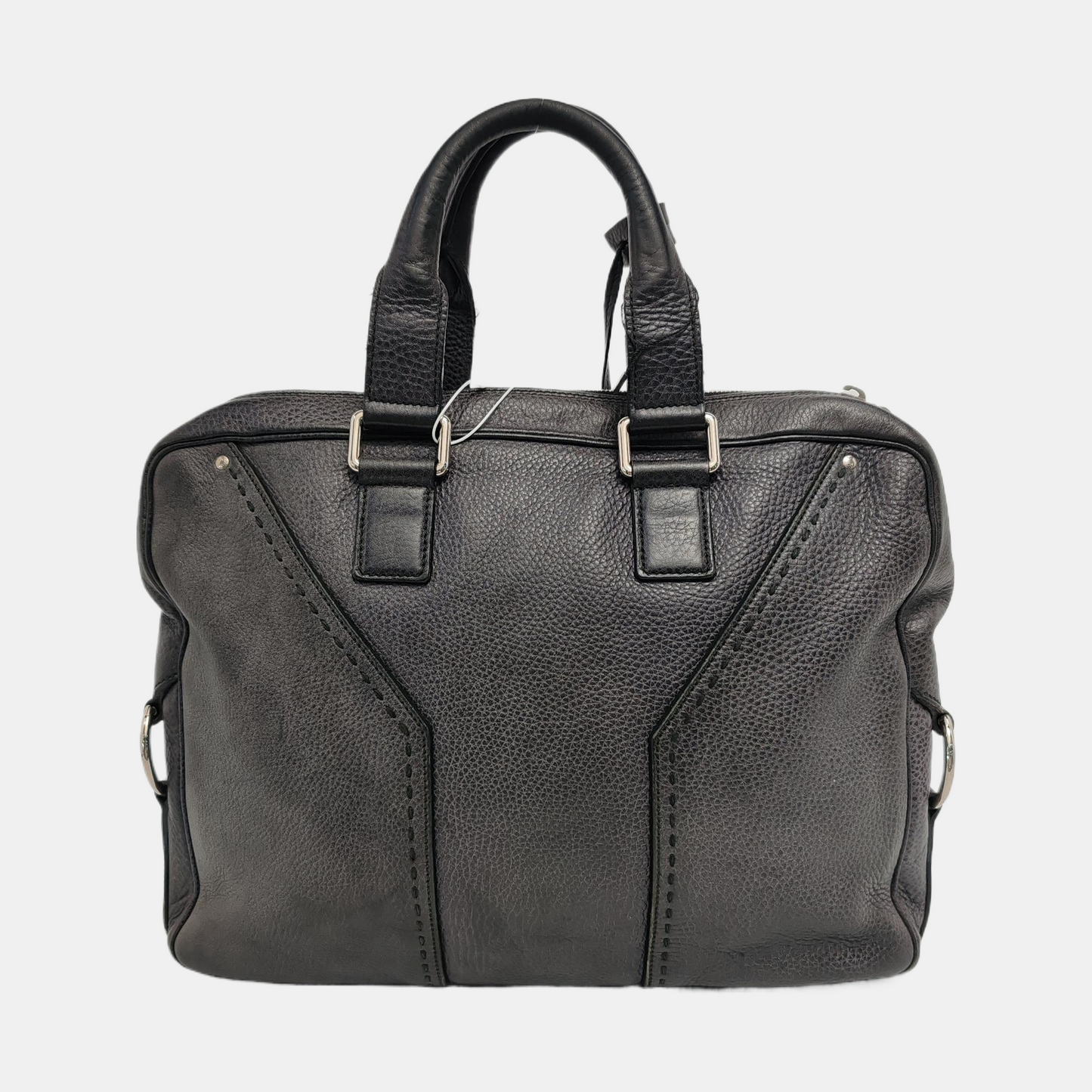 YSL MUSE Black Cowhide Quilted Rivets Tote Bag Silver Hardware-(SKU)-946633480