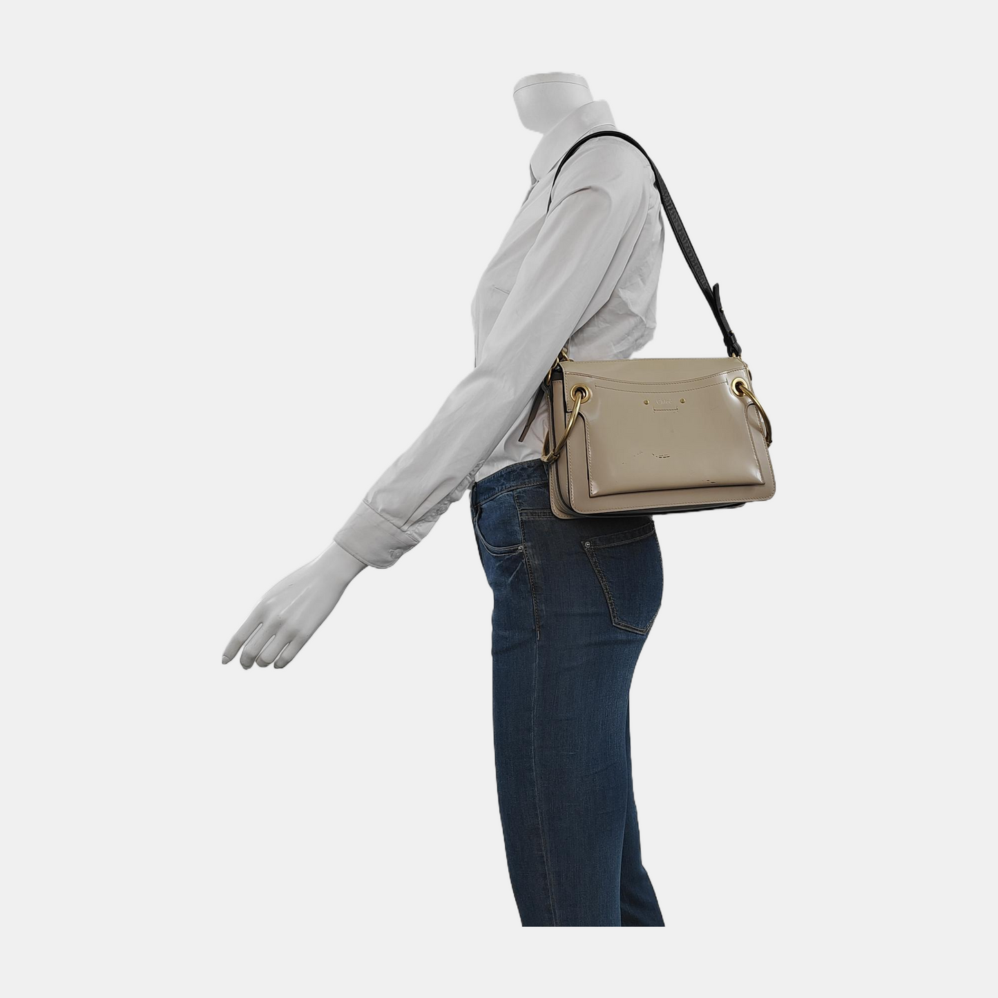 Chloé Roy Grey Cowhide Ring Single Shoulder Bag, Handbag Golden hardware Removable shoulder strap-(SKU)-946816354