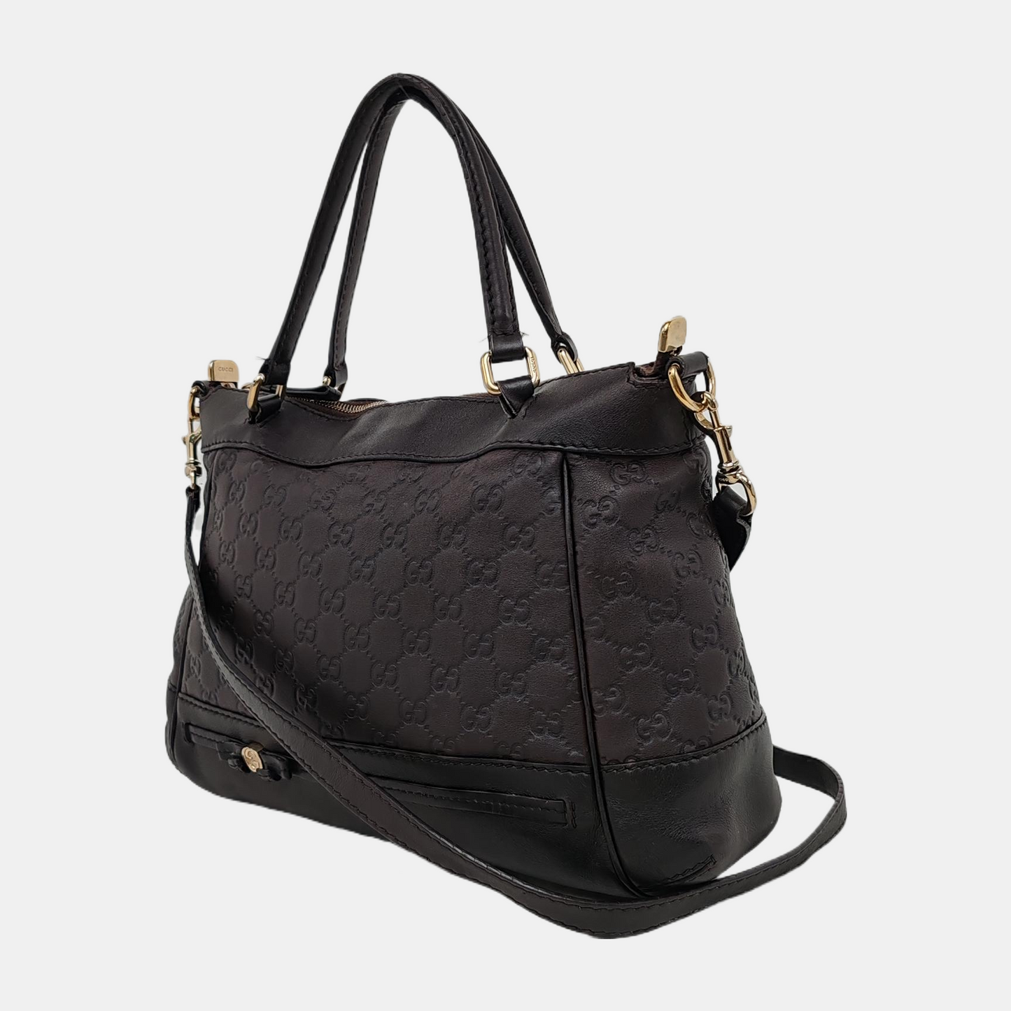 GUCCI Tote bag Dark Brown Cowhide Monogrammed Quilted Single Shoulder Bag Handbag Crossbody Golden hardware Removable shoulder strap-(SKU)-946858648