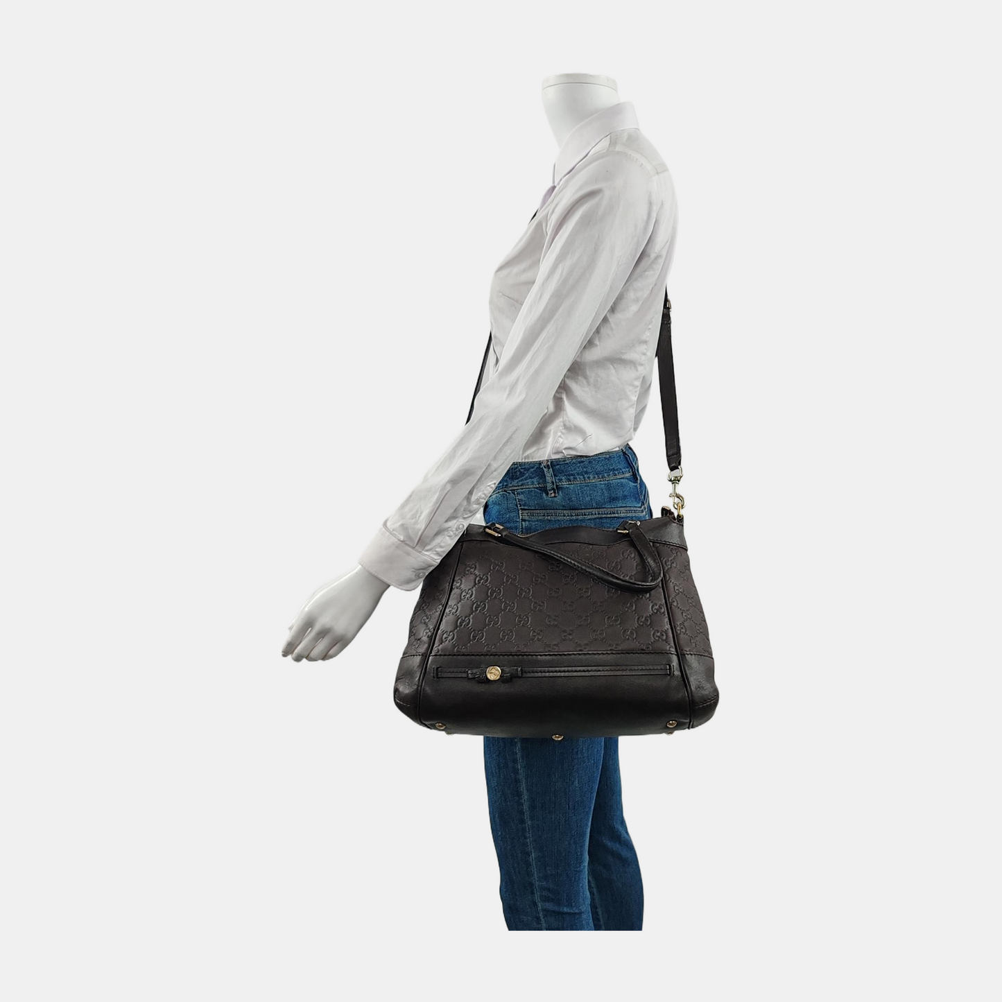 GUCCI Tote bag Dark Brown Cowhide Monogrammed Quilted Single Shoulder Bag Handbag Crossbody Golden hardware Removable shoulder strap-(SKU)-946858648