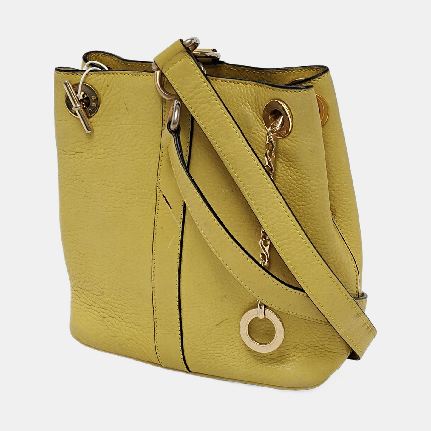 CELINE Yellow Cowhide Single Shoulder Bag Crossbody Bag Golden hardware-(SKU)-946897098