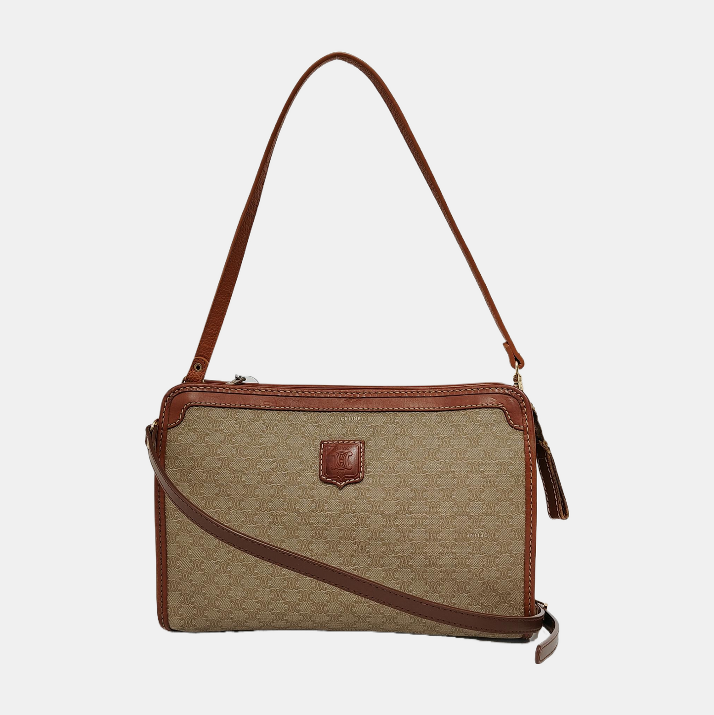 CELINE MACADAM CLUTCHES Khaki Coated Canvas Triumph Clutch Golden hardware-(SKU)-946907991