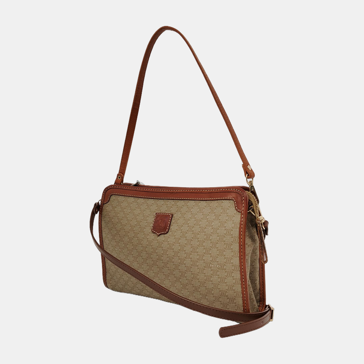 CELINE MACADAM CLUTCHES Khaki Coated Canvas Triumph Clutch Golden hardware-(SKU)-946907991
