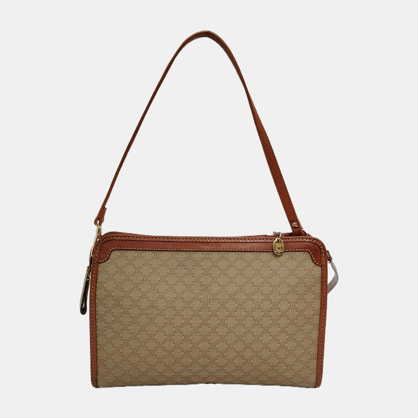 CELINE MACADAM CLUTCHES Khaki Coated Canvas Triumph Clutch Golden hardware-(SKU)-946907991