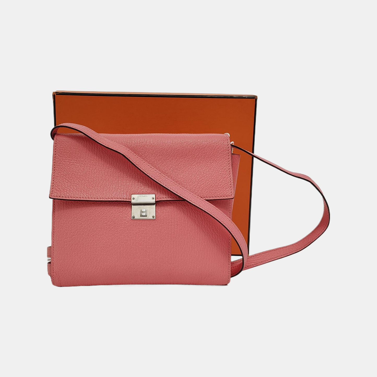 HERMÈS Clic 16 Lipstick Pink Chèvre Mysore Leather Shoulder Bag Crossbody Bag Silver Hardware D Stamp Removable Strap-(SKU)-947164108