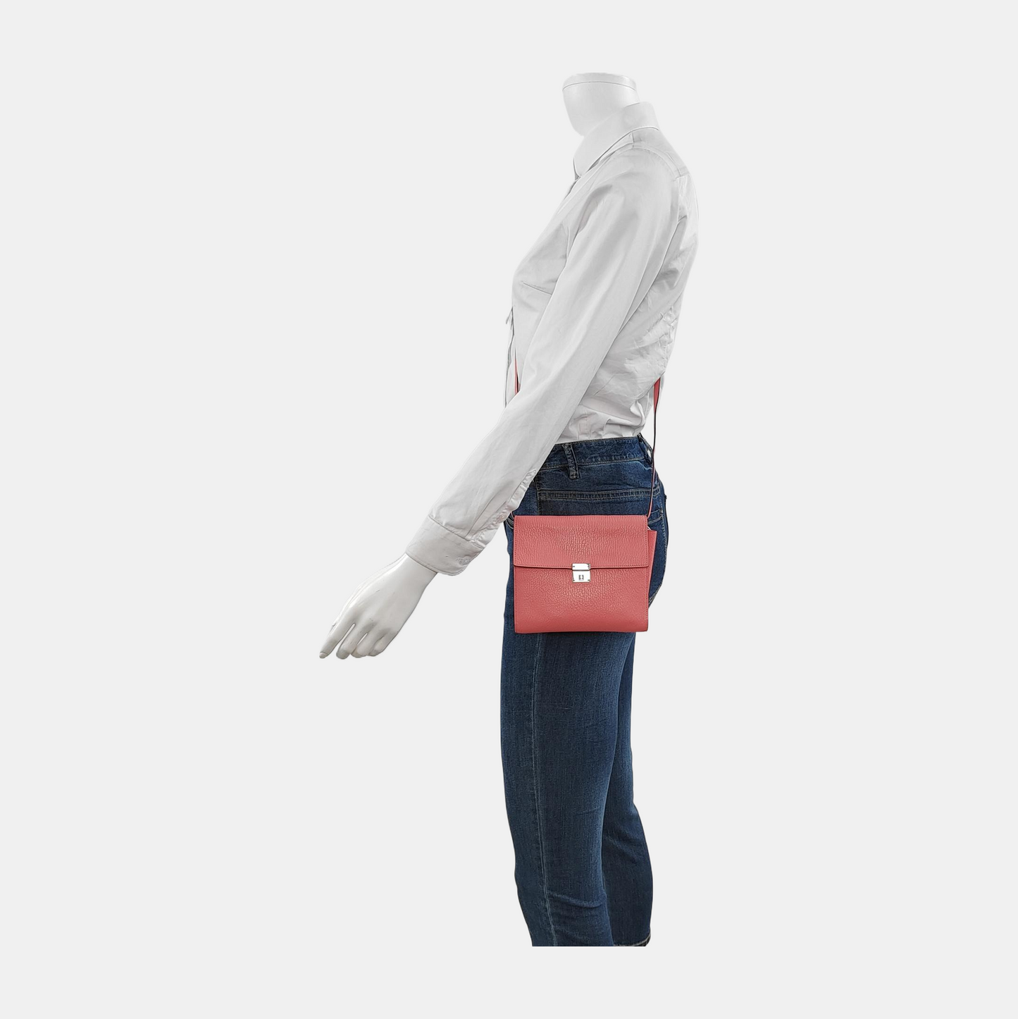 HERMÈS Clic 16 Lipstick Pink Chèvre Mysore Leather Shoulder Bag Crossbody Bag Silver Hardware D Stamp Removable Strap-(SKU)-947164108