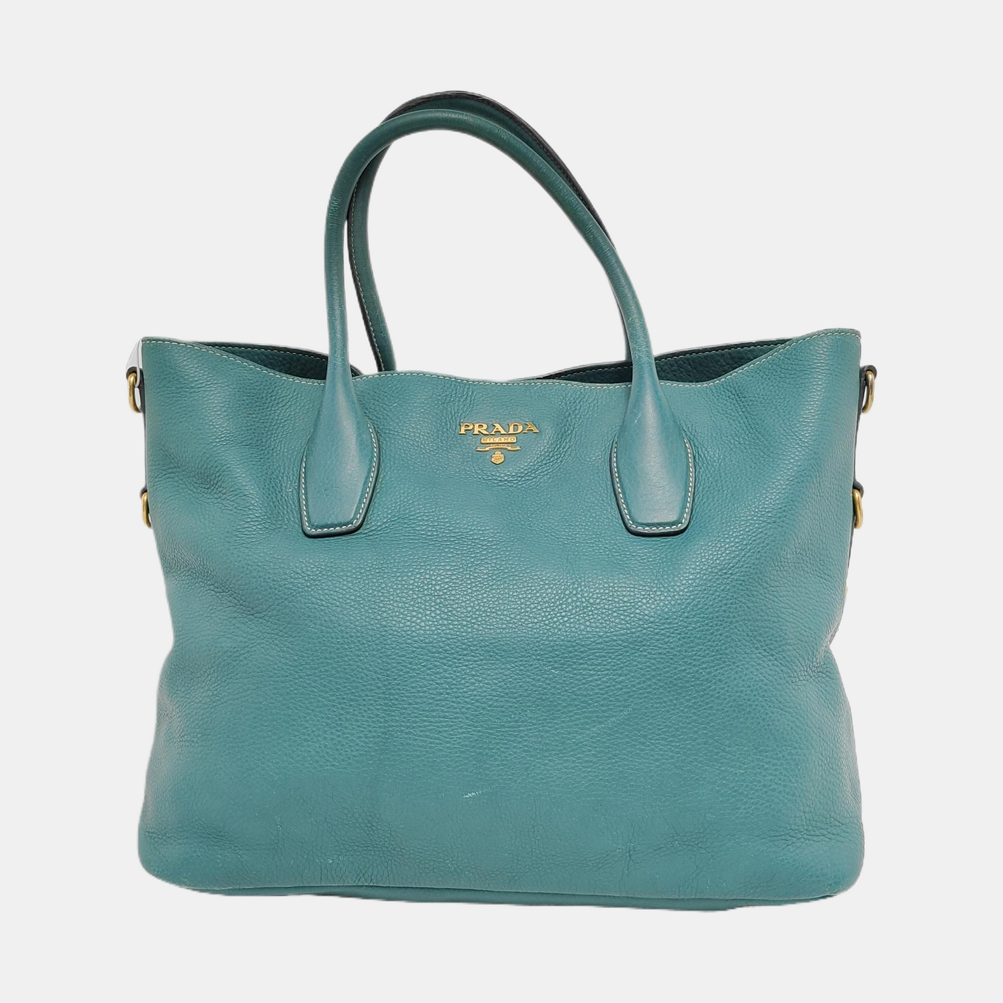 PRADA Bauletto Saffiano Teal Green Leather Handbag Golden hardware-(SKU)-947004681
