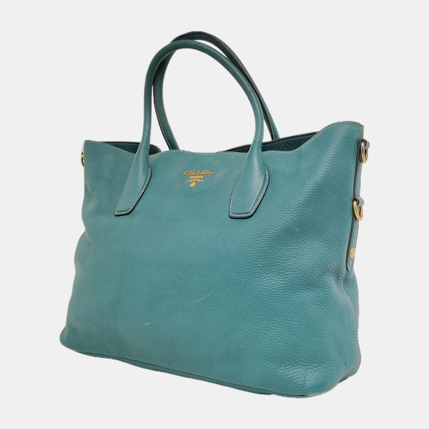 PRADA Bauletto Saffiano Teal Green Leather Handbag Golden hardware-(SKU)-947004681