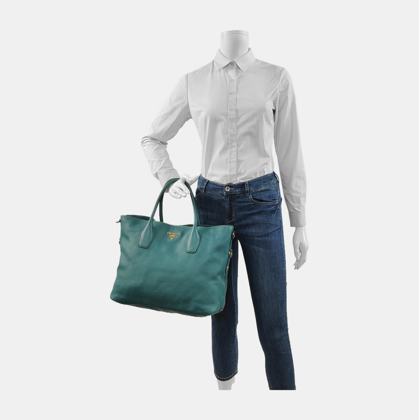 PRADA Bauletto Saffiano Teal Green Leather Handbag Golden hardware-(SKU)-947004681