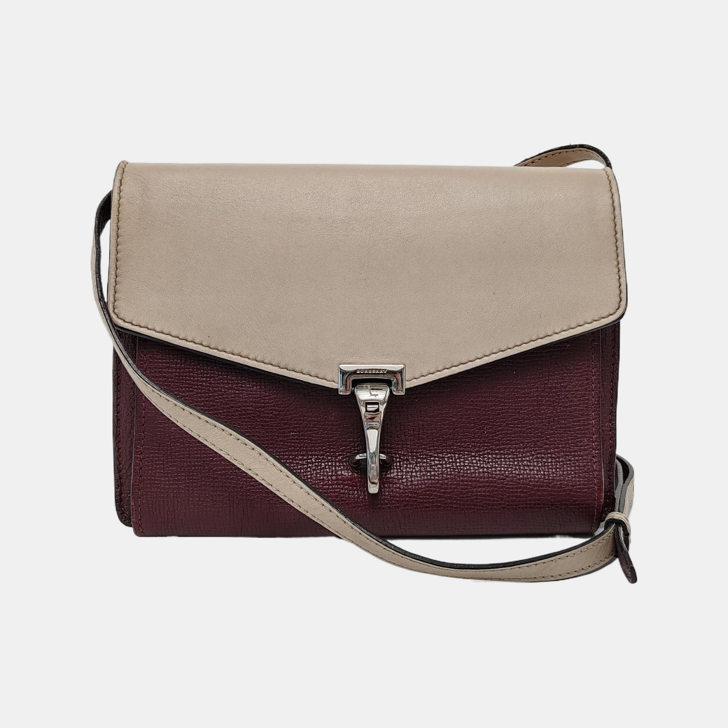 BURBERRY Macken Small size Burgundy Cowhide Single Shoulder Bag Crossbody Bag Silver Hardware Removable shoulder strap-(SKU)-947140810