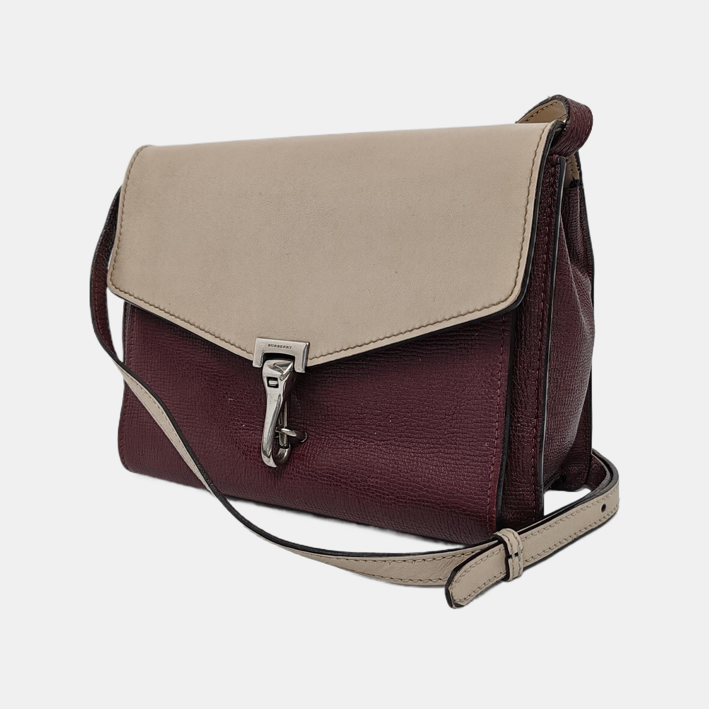 BURBERRY Macken Small size Burgundy Cowhide Single Shoulder Bag Crossbody Bag Silver Hardware Removable shoulder strap-(SKU)-947140810