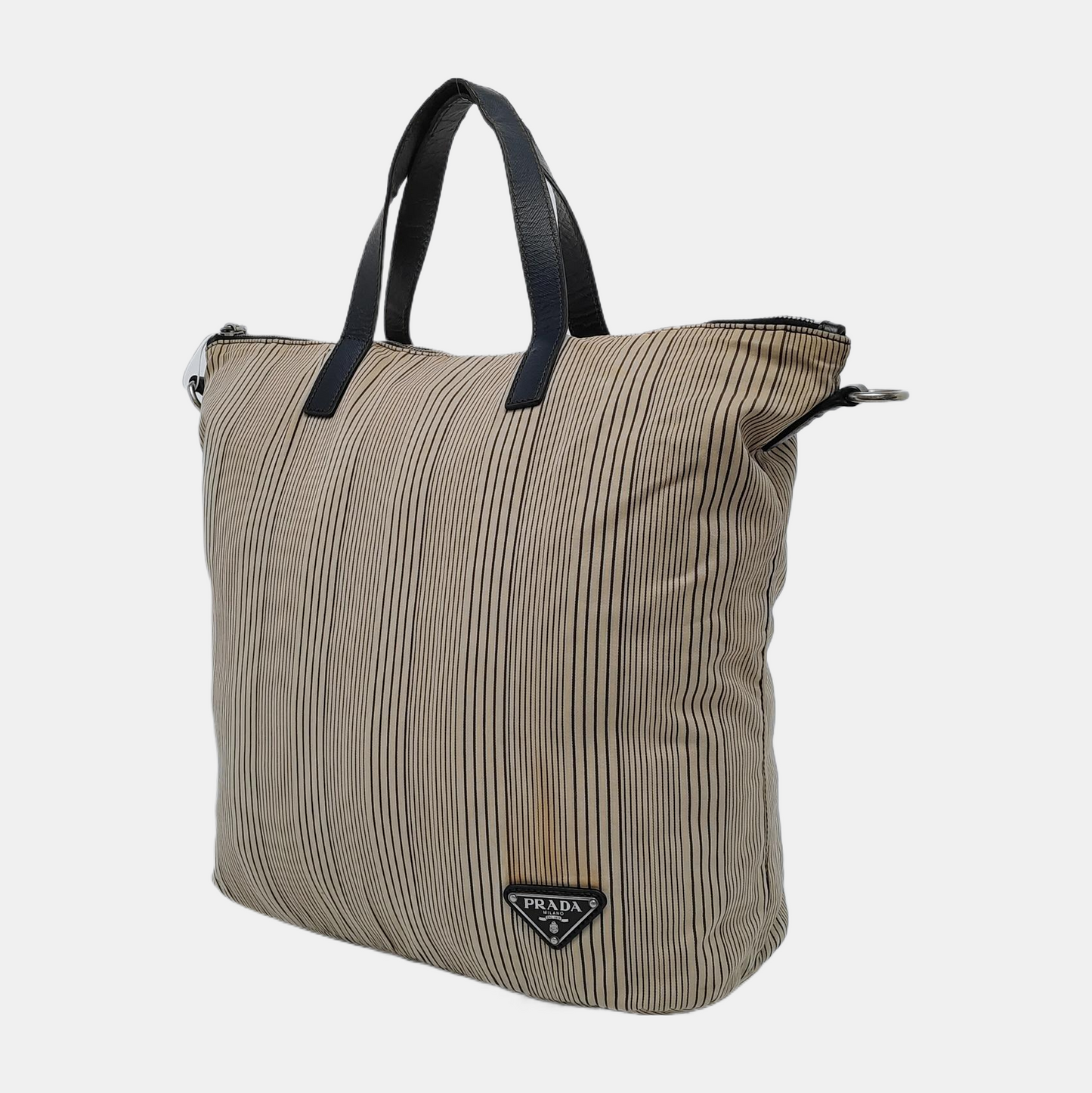 PRADA Tote bag Mixed Color Fabric Logo Print Handbag Silver Hardware-(SKU)-947157226