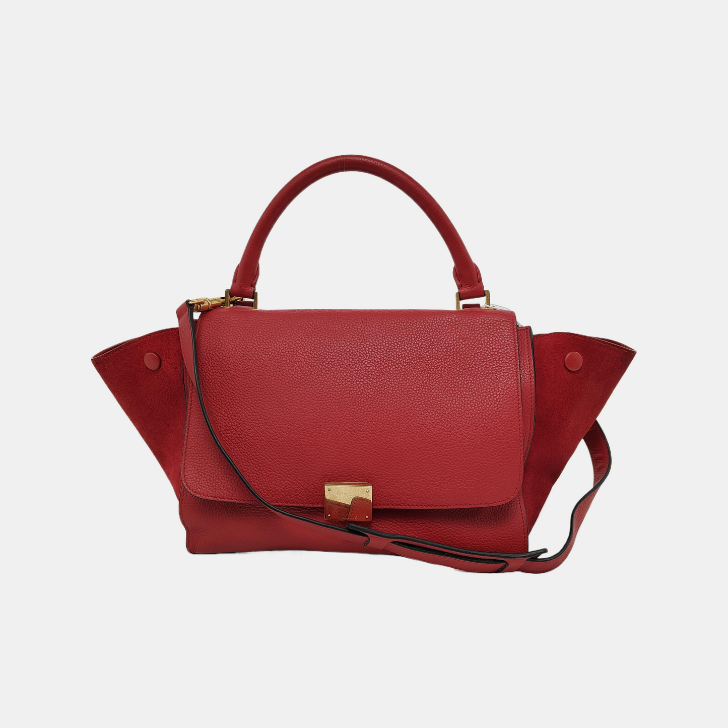 CELINE TRAPEZE Small size Red Leather Swing Bag Single Shoulder Bag Handbag Crossbody Golden hardware Removable shoulder strap-(SKU)-947188995