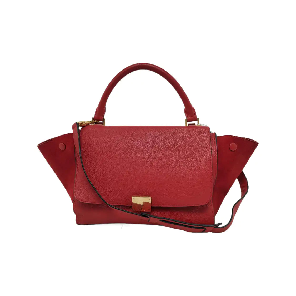 CELINE TRAPEZE Small size Red Leather Swing Bag Single Shoulder Bag Handbag Crossbody Golden hardware Removable shoulder strap-(SKU)-947188995