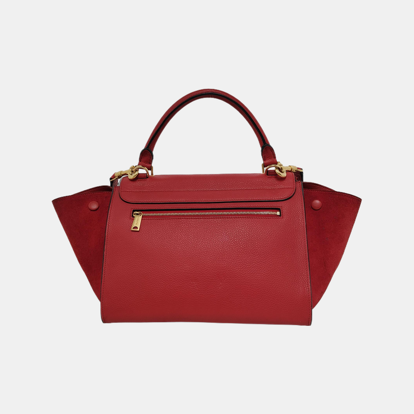 CELINE TRAPEZE Small size Red Leather Swing Bag Single Shoulder Bag Handbag Crossbody Golden hardware Removable shoulder strap-(SKU)-947188995