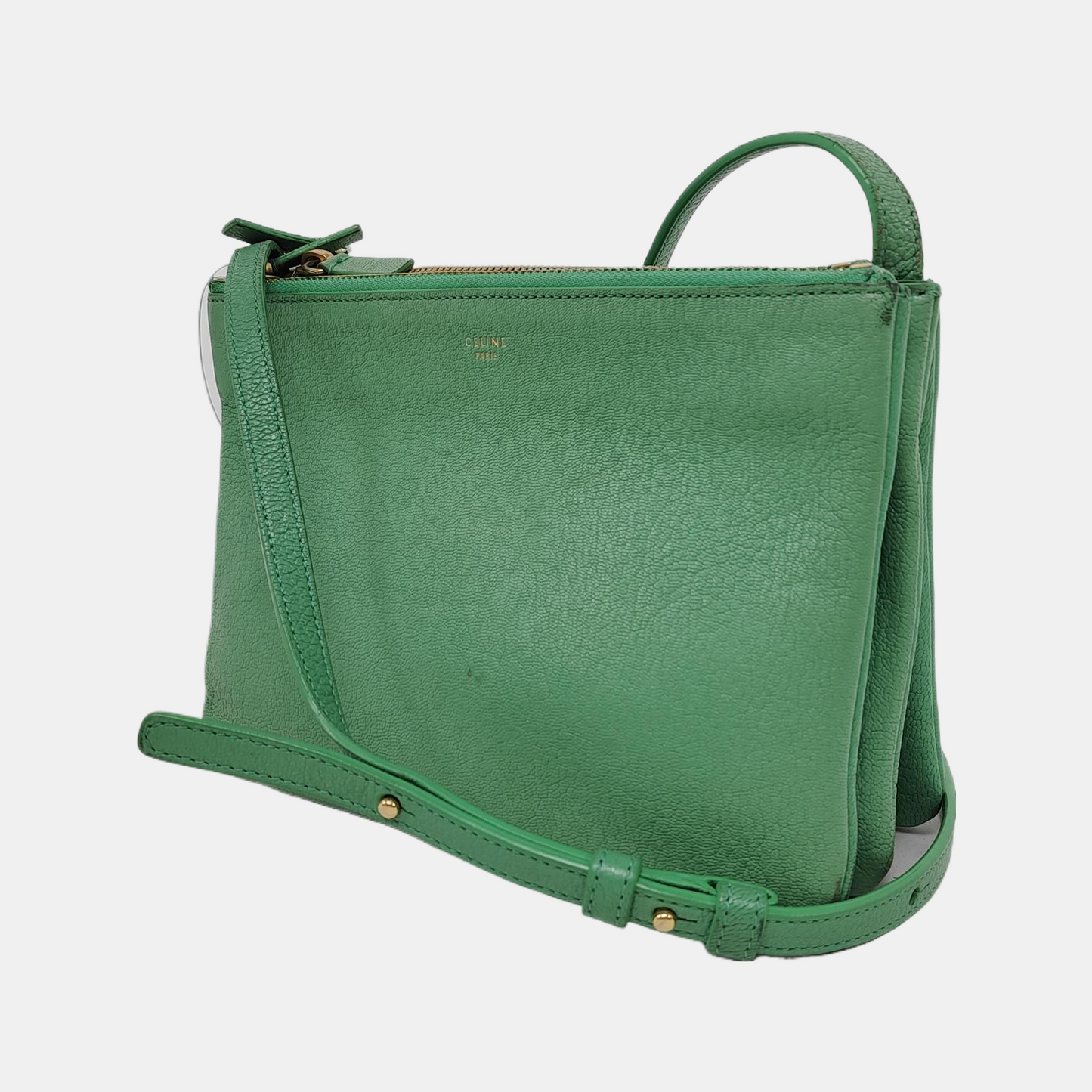 CELINE TRIO Small size Green Sheepskin Shoulder Bag Golden hardware-(SKU)-947272466