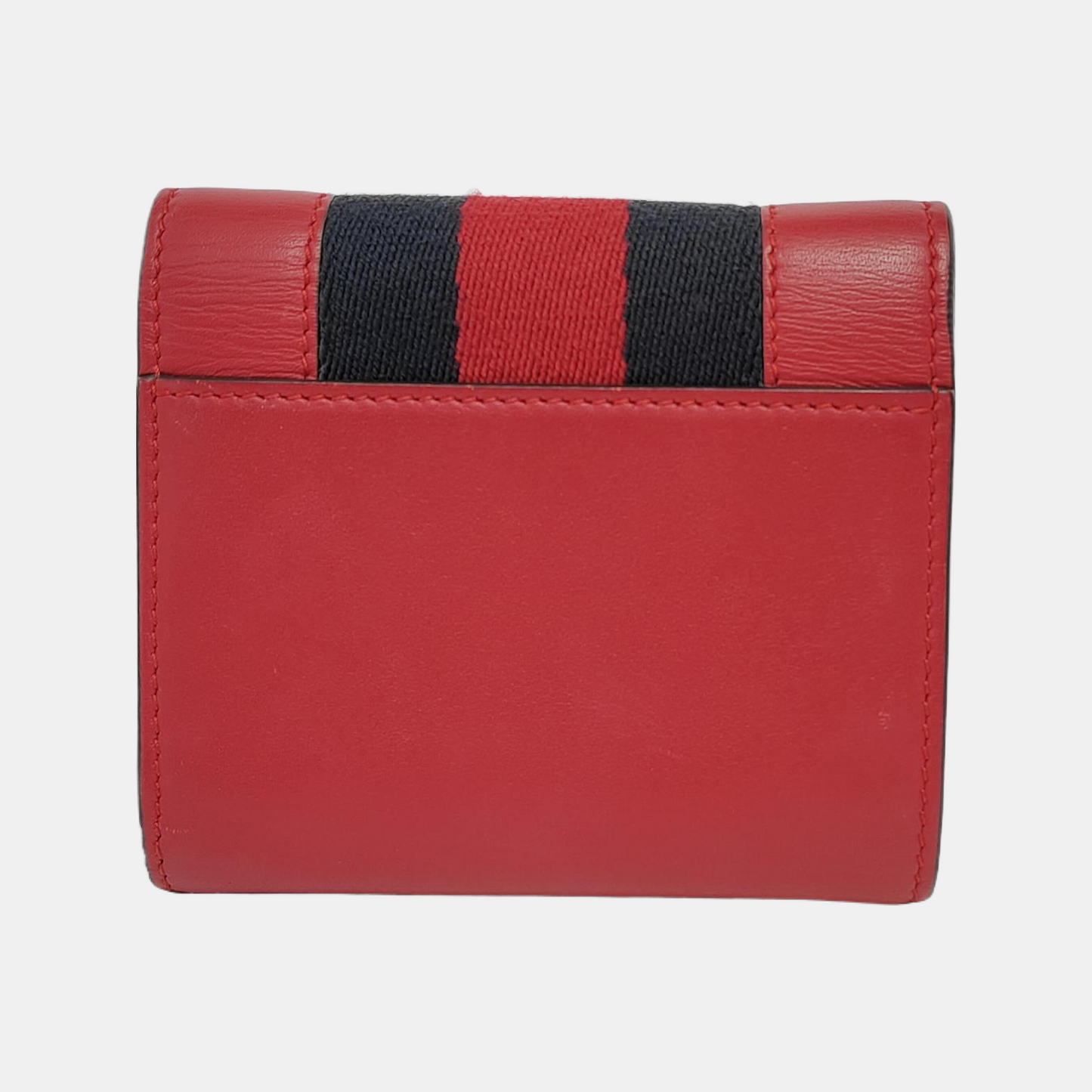 GUCCI Sylvie Red Leather Striped Strap Serb Wallet Golden hardware-(SKU)-946899209