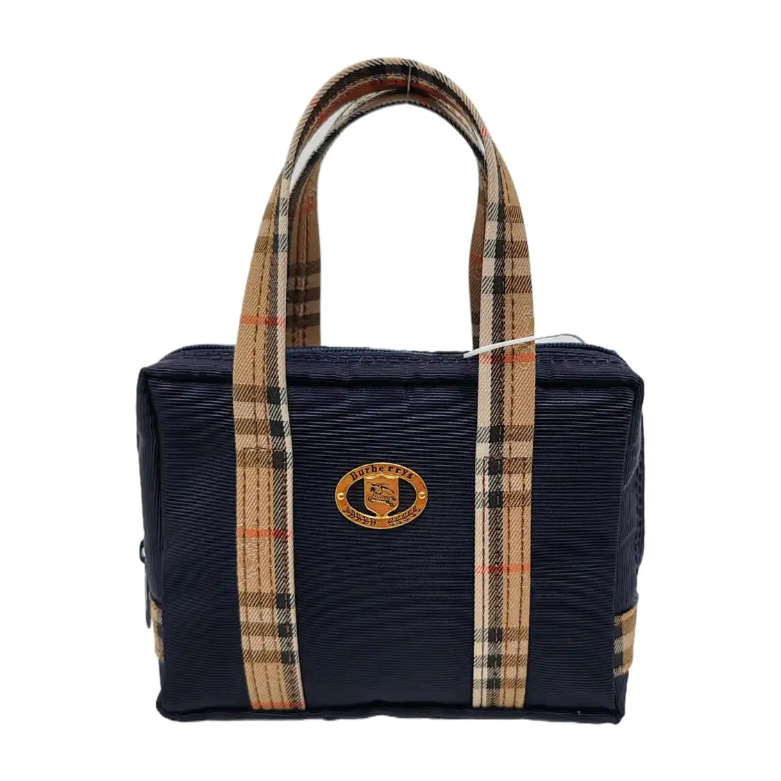 BURBERRY Dark Blue Fabric Tote Bag Golden hardware-(SKU)-947164907