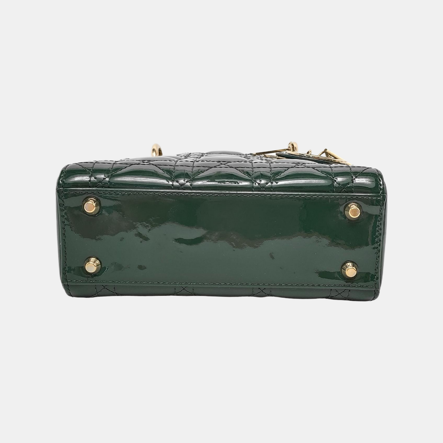 DIOR Lady Dior Mini Dark Green Patent Lamb Skin Quilted Diaper Bag 3-Compartment Shoulder Bag Tote Bag Crossbody Bag Golden Hardware Removable Strap-(SKU)-947300557