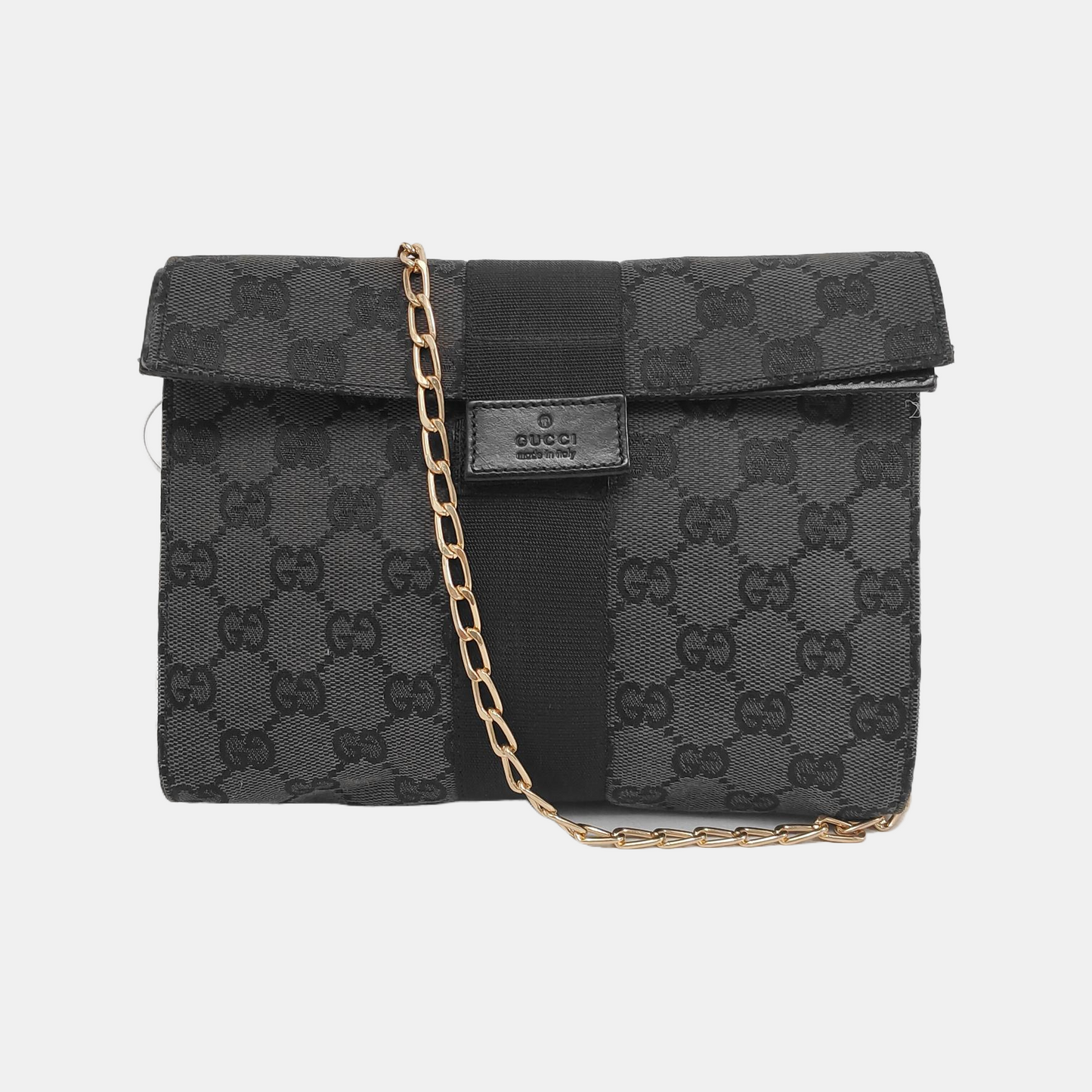 GUCCI Black Canvas Monogram Floral Print Single Shoulder Bag Handbag-(SKU)-947455818