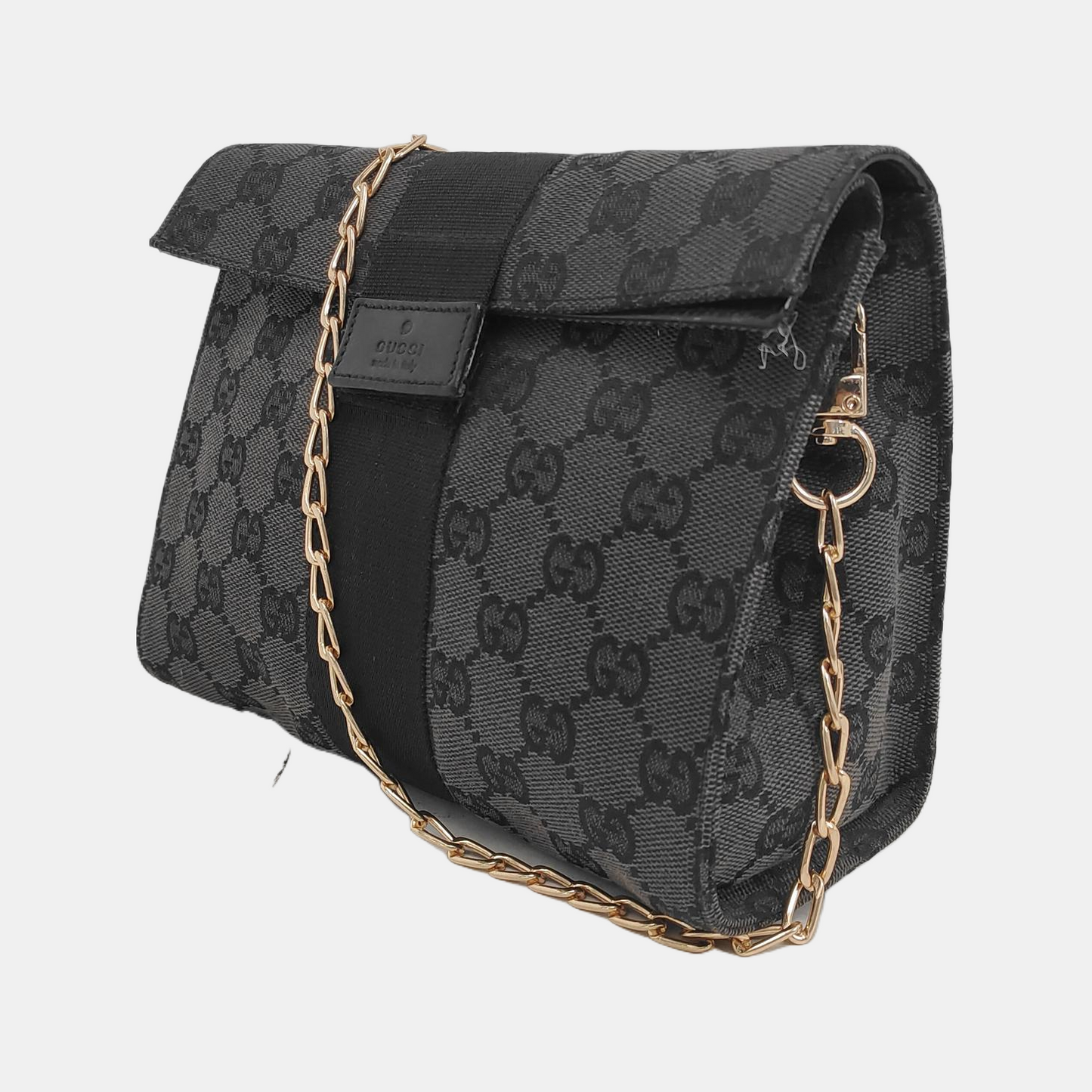 GUCCI Black Canvas Monogram Floral Print Single Shoulder Bag Handbag-(SKU)-947455818
