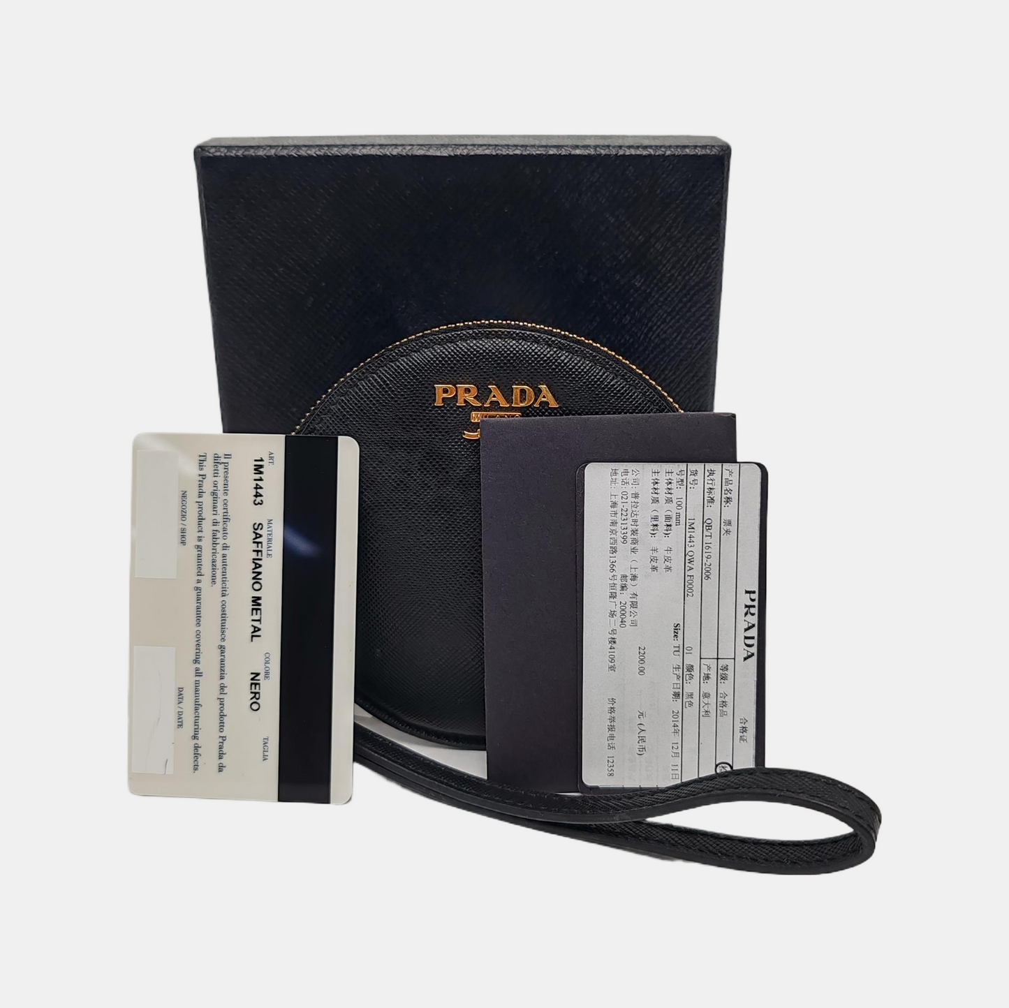 PRADA Round Bun Bag Black Leather Cross Grain Zipper Wallet Golden hardware-(SKU)-947037626