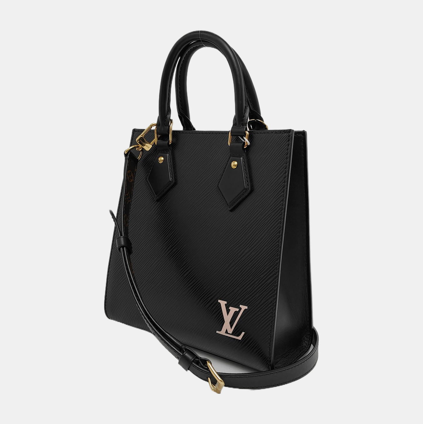 LOUIS VUITTON SAC PLAT BB Black EPI Leather Water Ripple Music Book Bag Crossbody Bag Shoulder Bag Tote Bag Adjustable Strap Golden Hardware Removable Strap-(SKU)-947466137