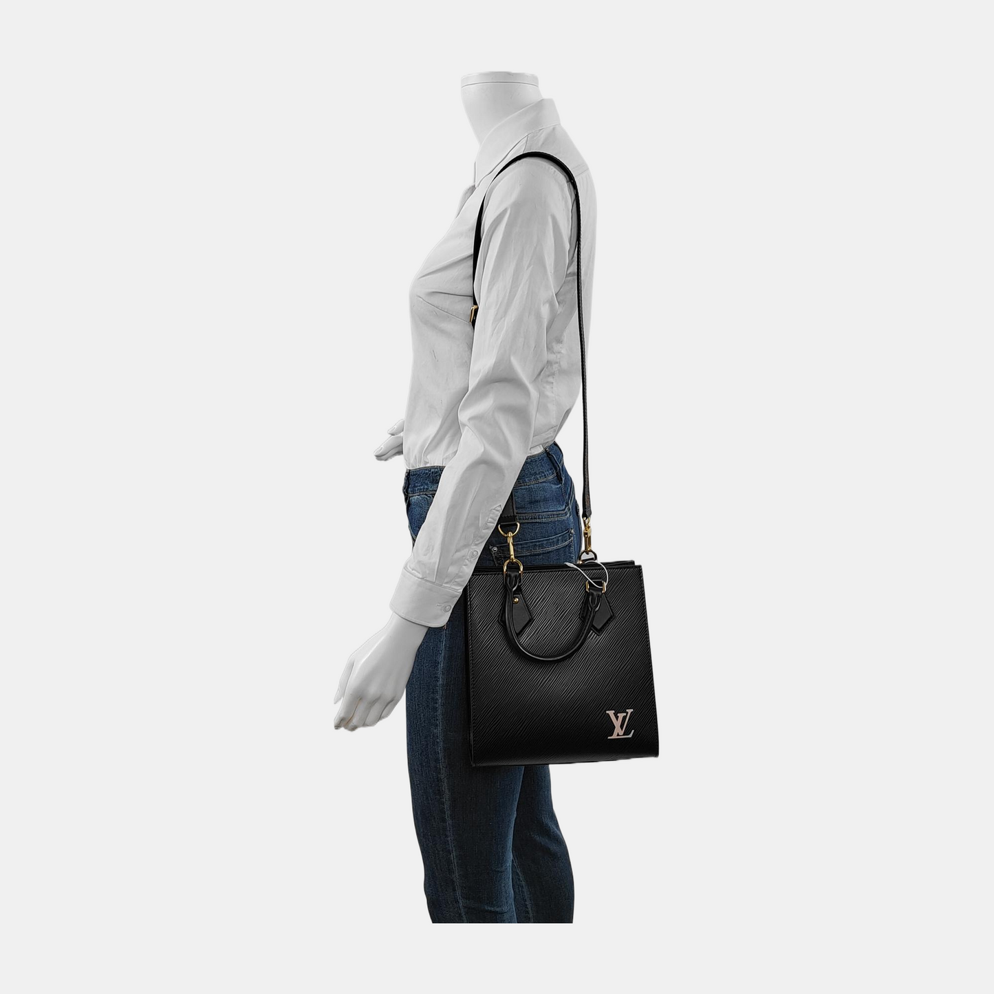 LOUIS VUITTON SAC PLAT BB Black EPI Leather Water Ripple Music Book Bag Crossbody Bag Shoulder Bag Tote Bag Adjustable Strap Golden Hardware Removable Strap-(SKU)-947466137