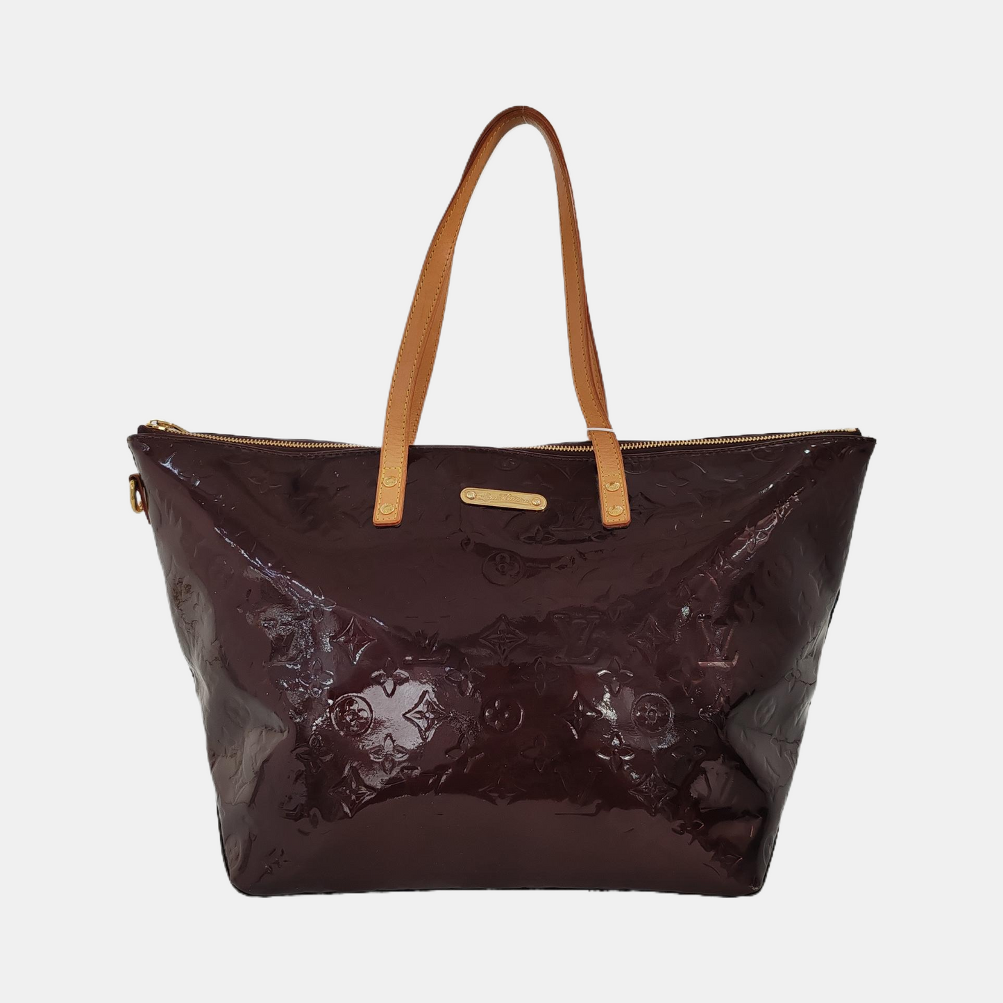 LOUIS VUITTON BELLEVUE Large size Burgundy Patent Leather Embossed Tote Bag Single Shoulder Bag Golden hardware-(SKU)-947527347