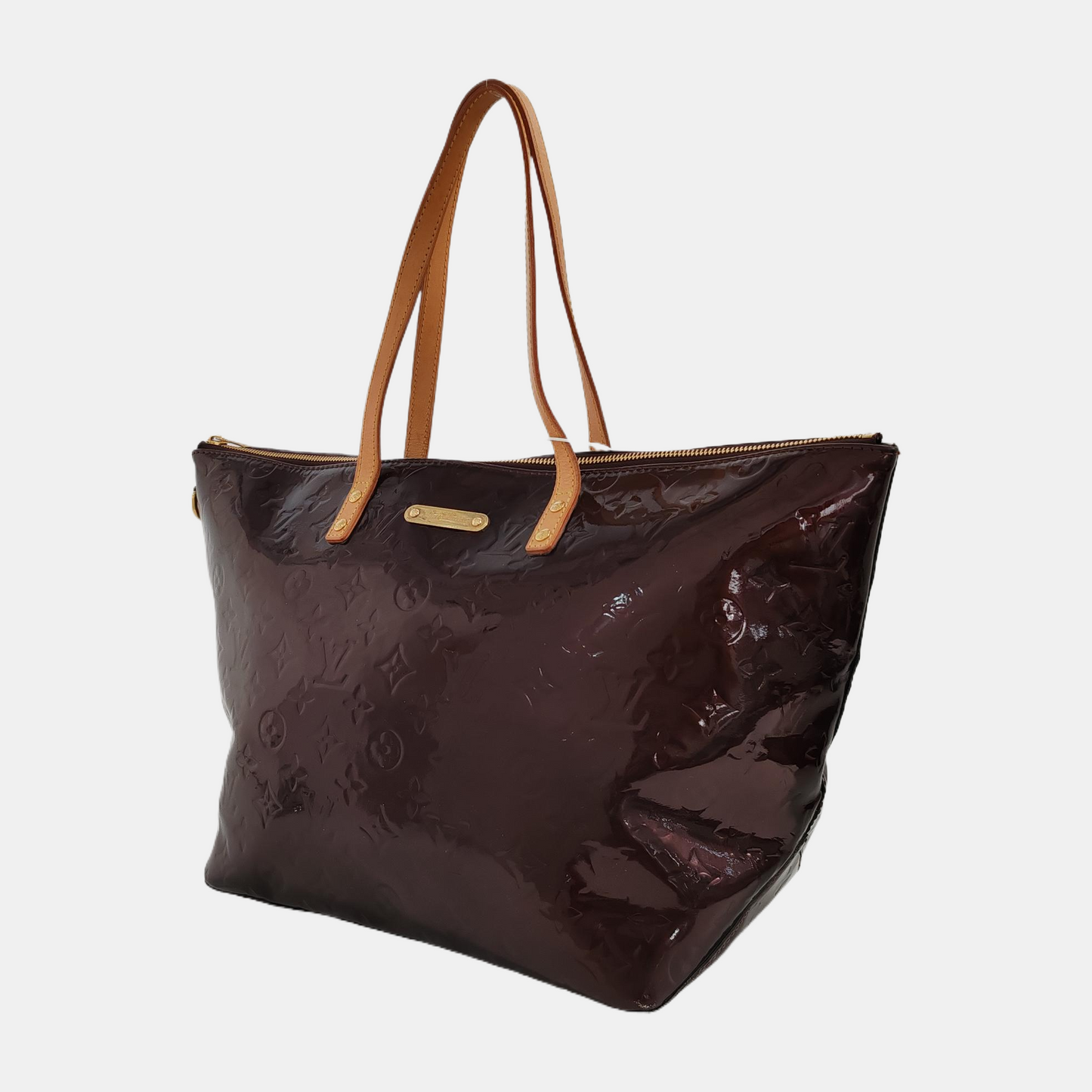 LOUIS VUITTON BELLEVUE Large size Burgundy Patent Leather Embossed Tote Bag Single Shoulder Bag Golden hardware-(SKU)-947527347