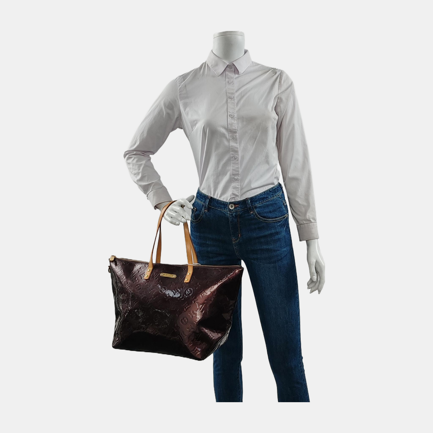 LOUIS VUITTON BELLEVUE Large size Burgundy Patent Leather Embossed Tote Bag Single Shoulder Bag Golden hardware-(SKU)-947527347