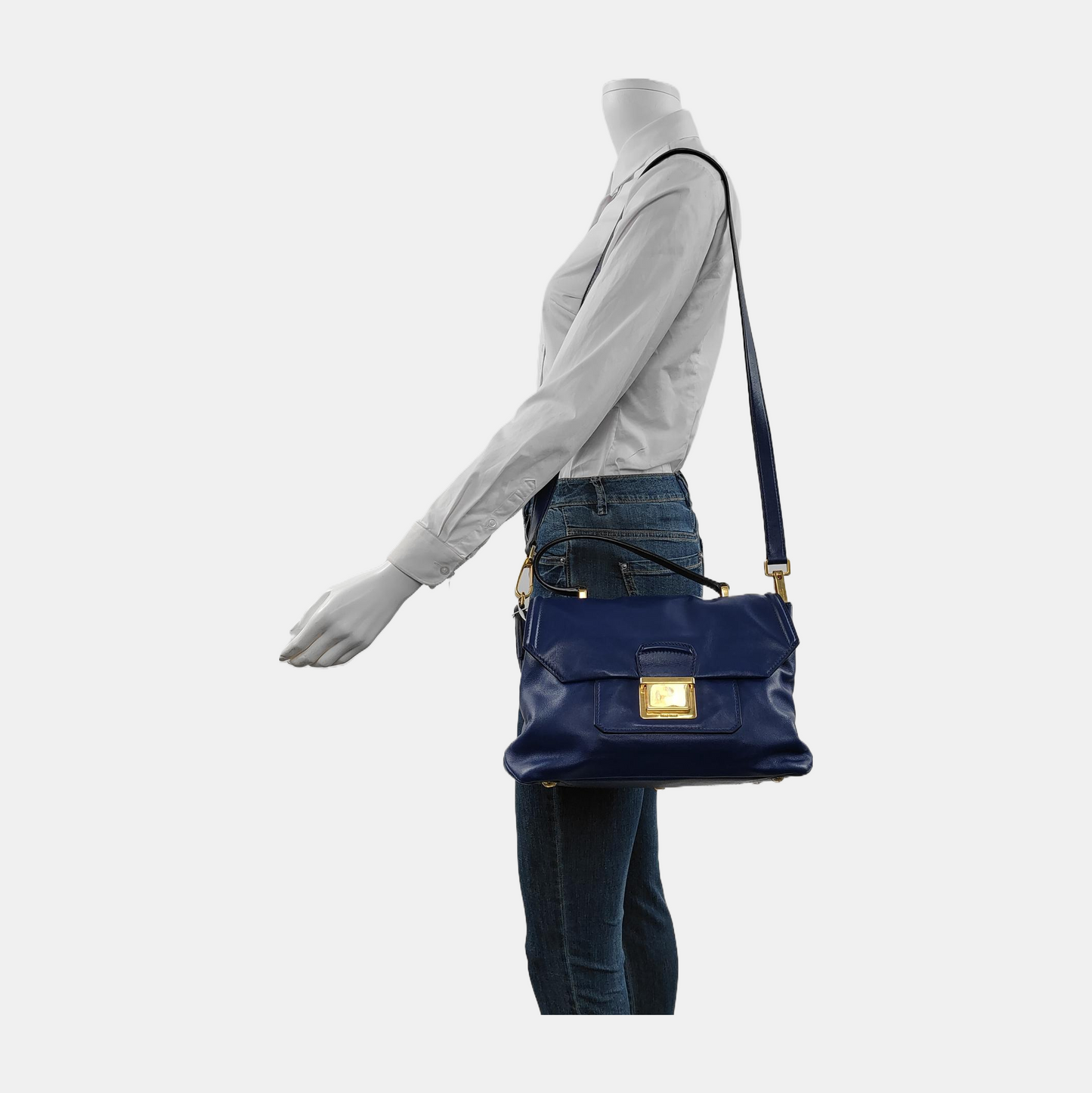Miu Miu Blue cowhide crossbody, handbag, shoulder bag Golden hardware Removable shoulder strap-(SKU)-947569134