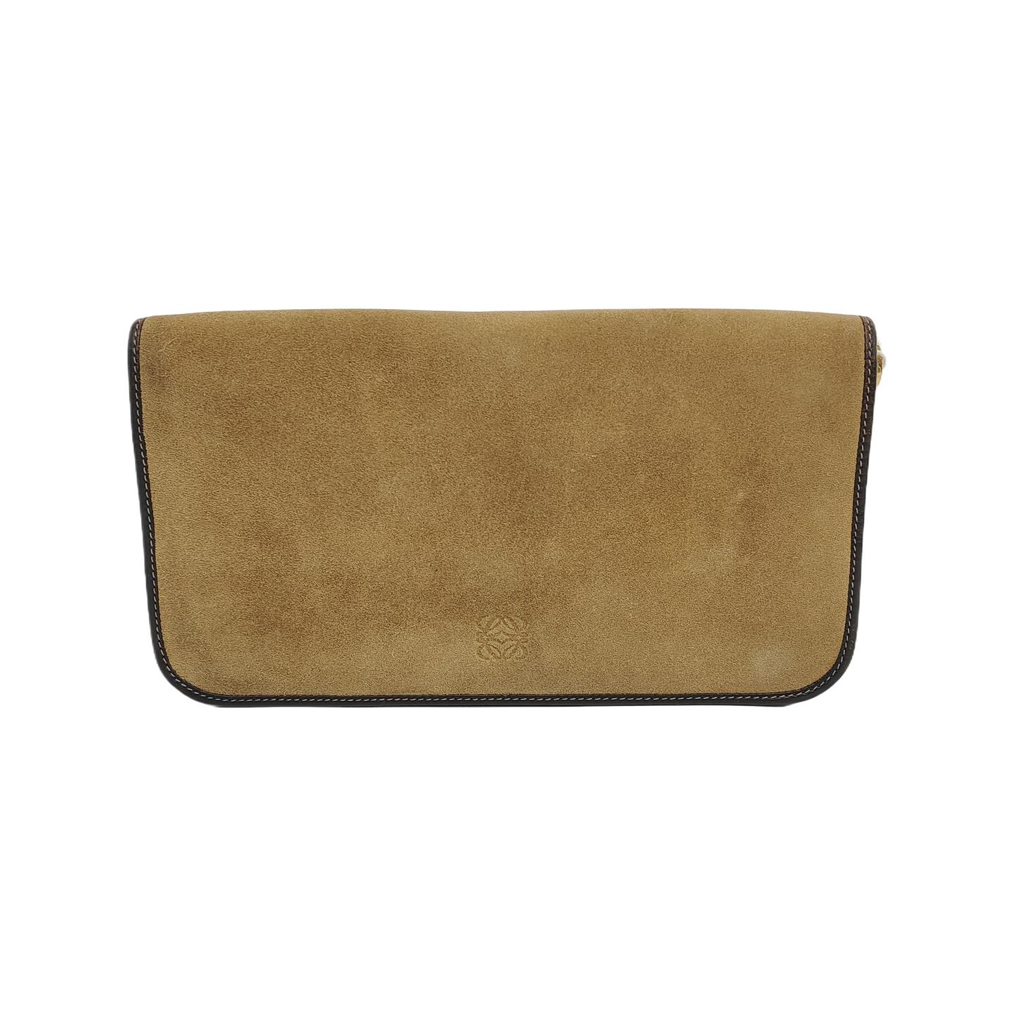 LOEWE Khaki Suede Hand Clutch Golden hardware-(SKU)-947576962