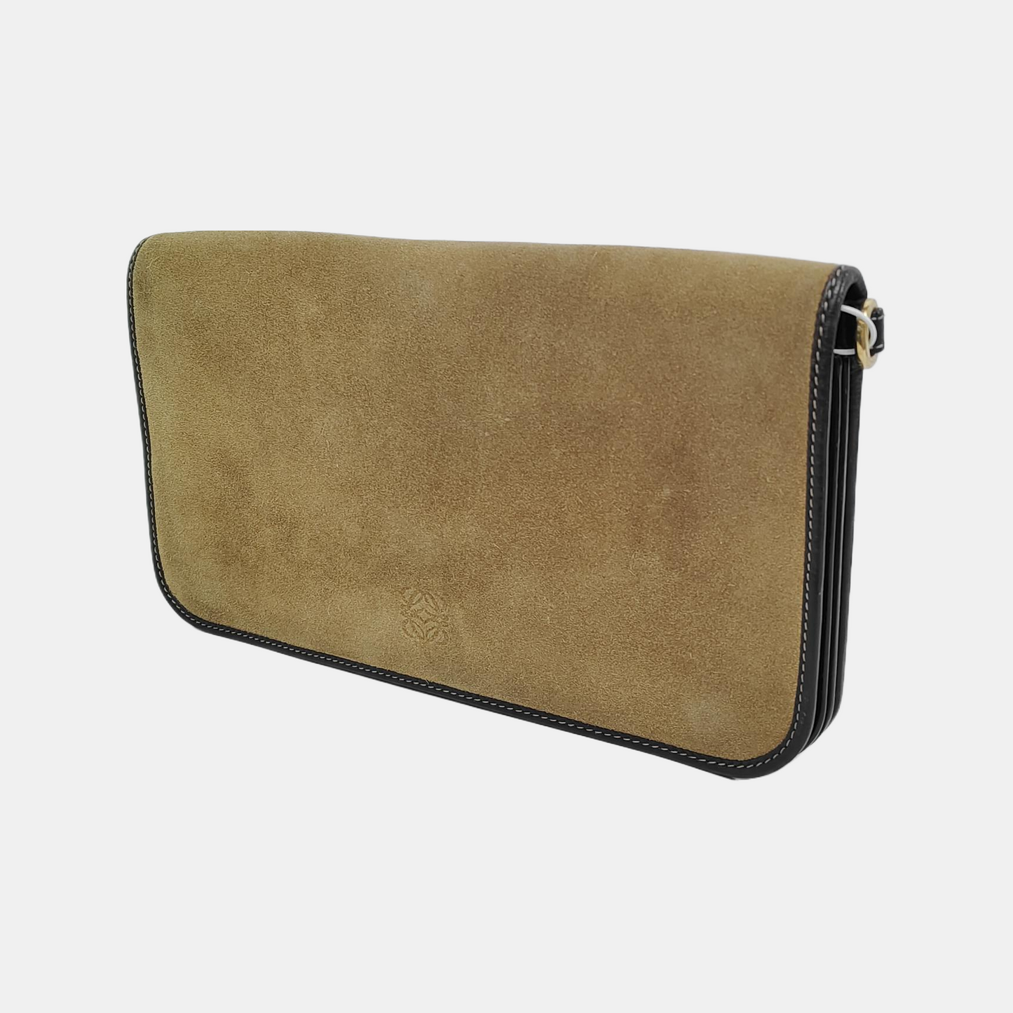 LOEWE Khaki Suede Hand Clutch Golden hardware-(SKU)-947576962