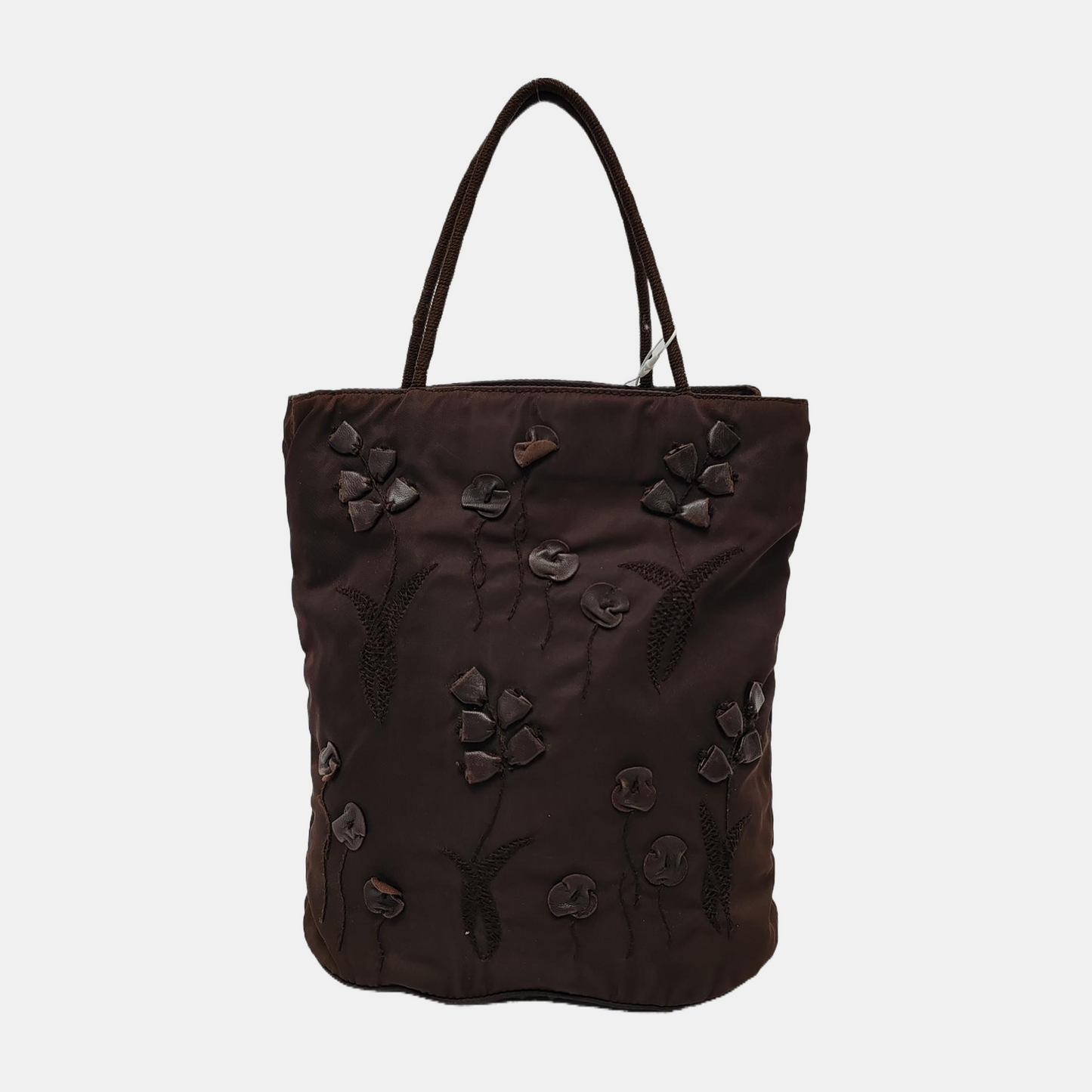 PRADA Tote bag Dark Brown Nylon Patchwork Embroidered Tote Bag Black hardware-(SKU)-947397515