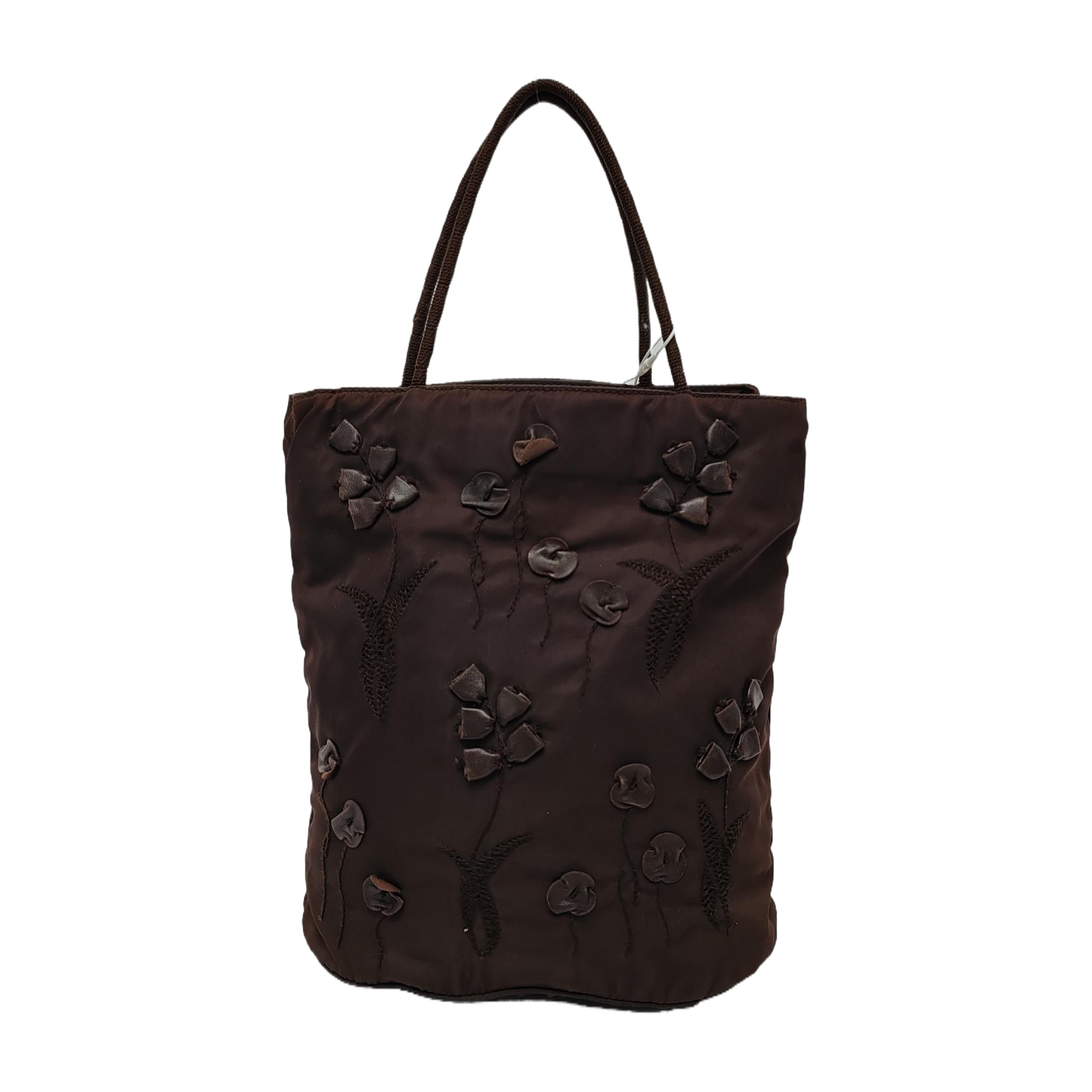 PRADA Tote bag Dark Brown Nylon Patchwork Embroidered Tote Bag Black hardware-(SKU)-947397515